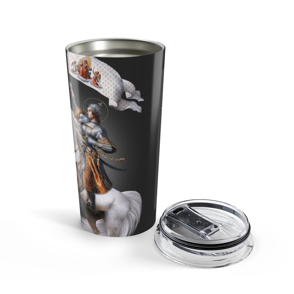 St. Joan of Arc in Battle Lord's Prayer Tumbler (Ash 20 oz) Copyright VENXARA