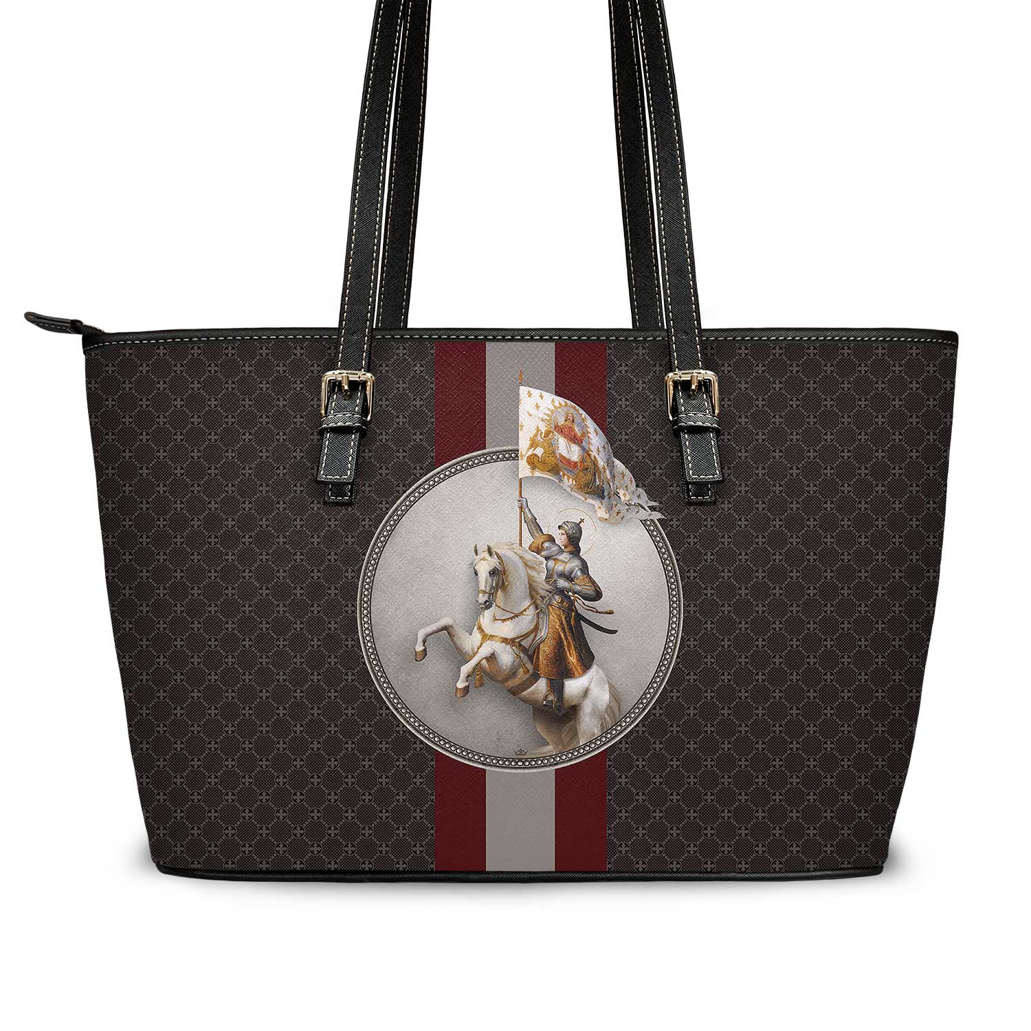 St. Joan of Arc in Battle Medallion Tote Bag (Charcoal) - VENXARA®