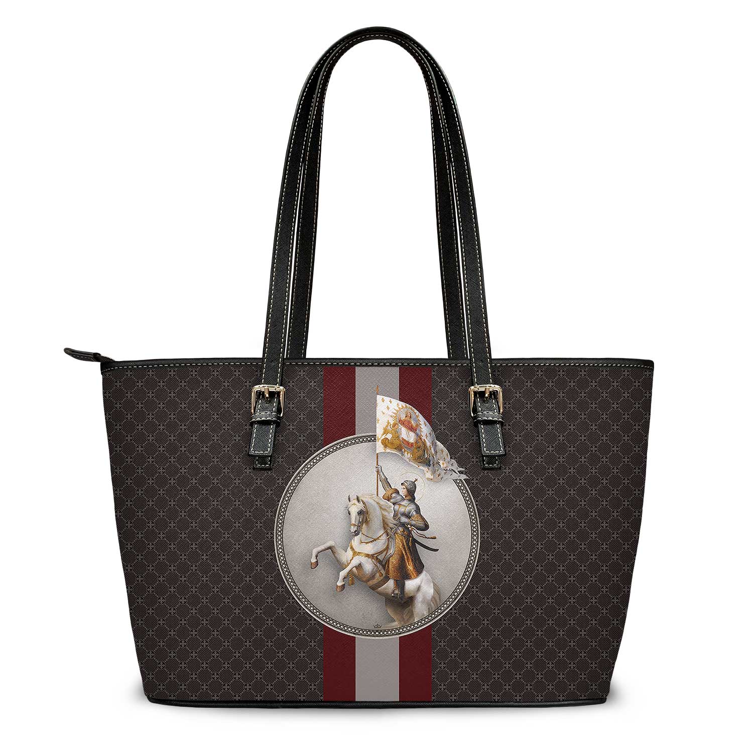 St. Joan of Arc in Battle Medallion Tote Bag (Charcoal) - VENXARA®