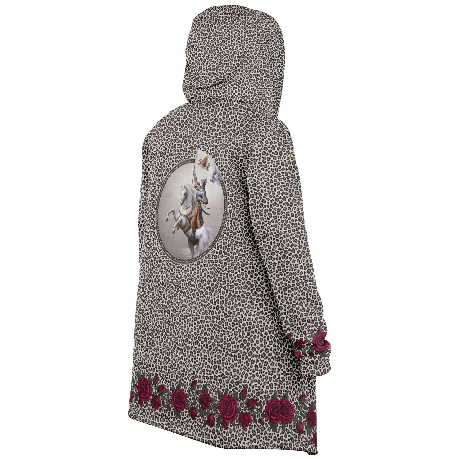 St. Joan of Arc in Battle Microfleece Cloak (Leopard Roses) - VENXARA®