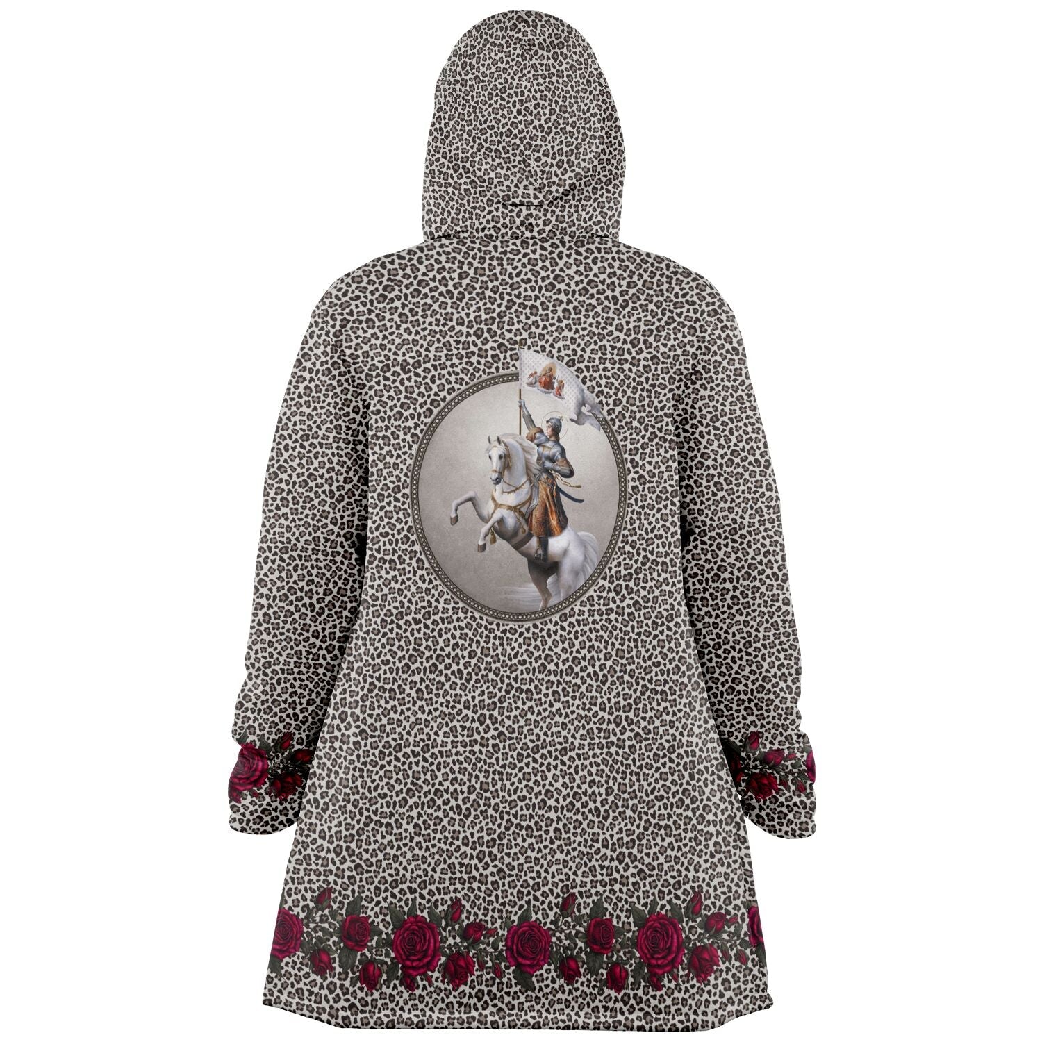 St. Joan of Arc in Battle Microfleece Cloak (Leopard Roses) - VENXARA®