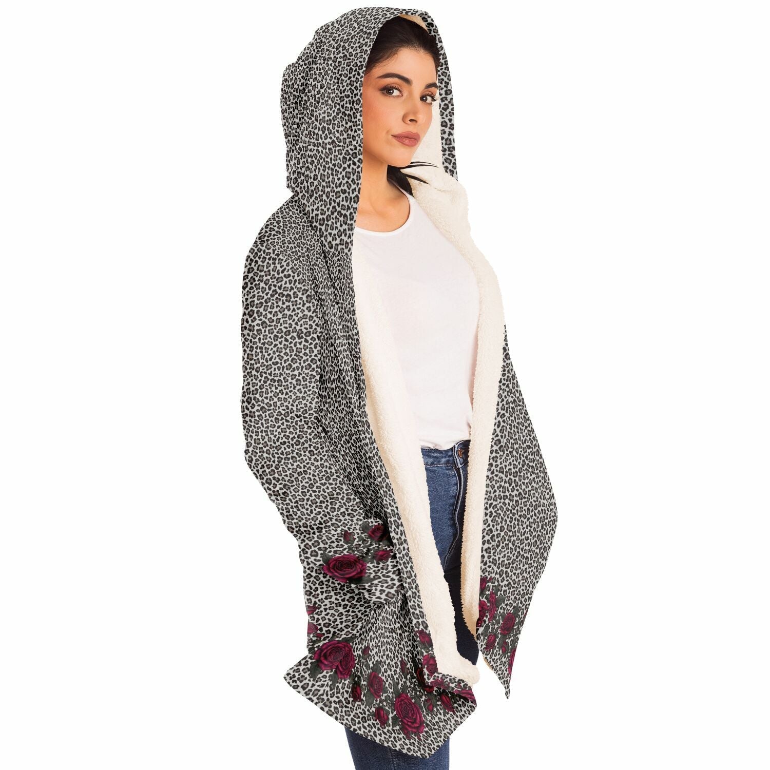 St. Joan of Arc in Battle Microfleece Cloak (Leopard Roses) - VENXARA®