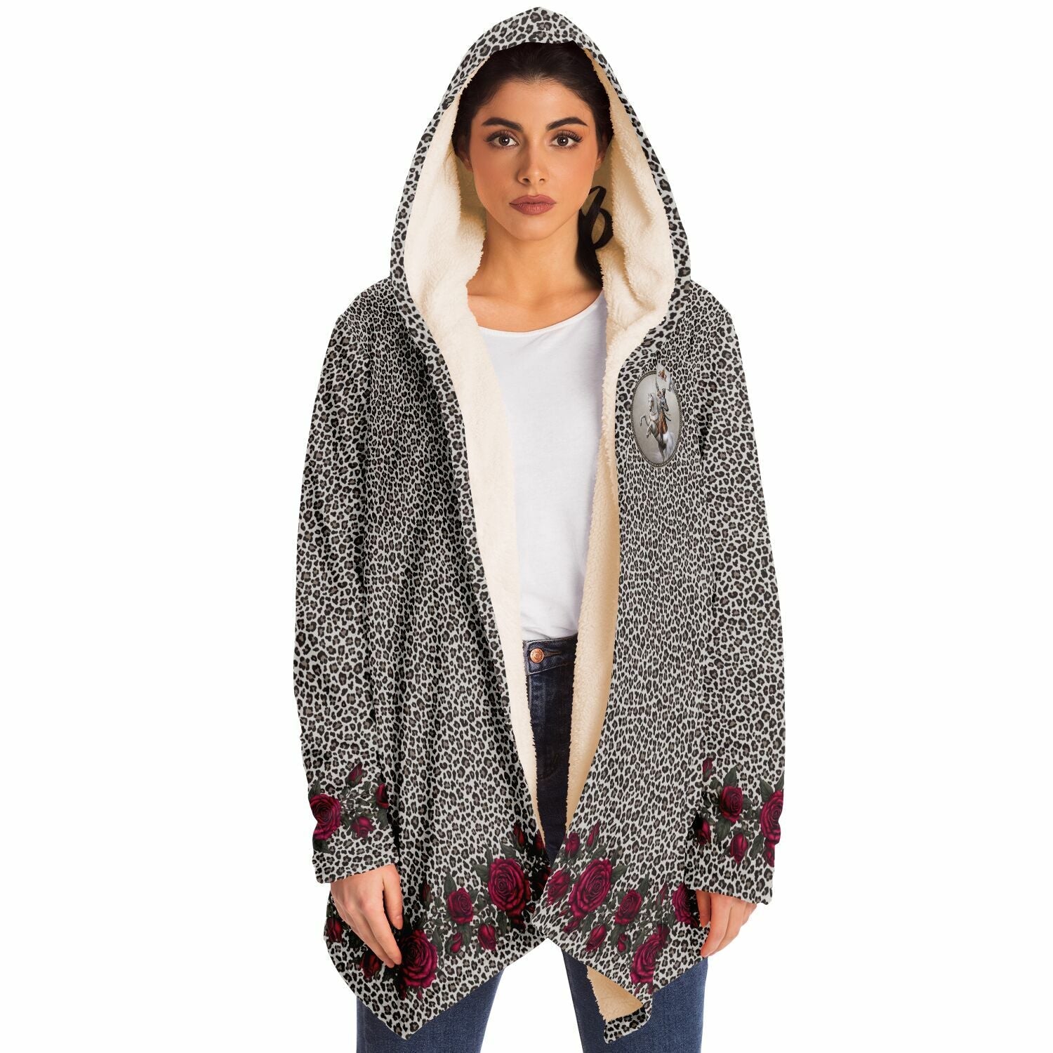 St. Joan of Arc in Battle Microfleece Cloak (Leopard Roses) - VENXARA®