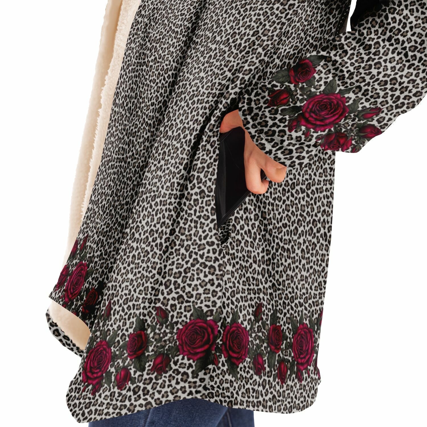 St. Joan of Arc in Battle Microfleece Cloak (Leopard Roses) - VENXARA®