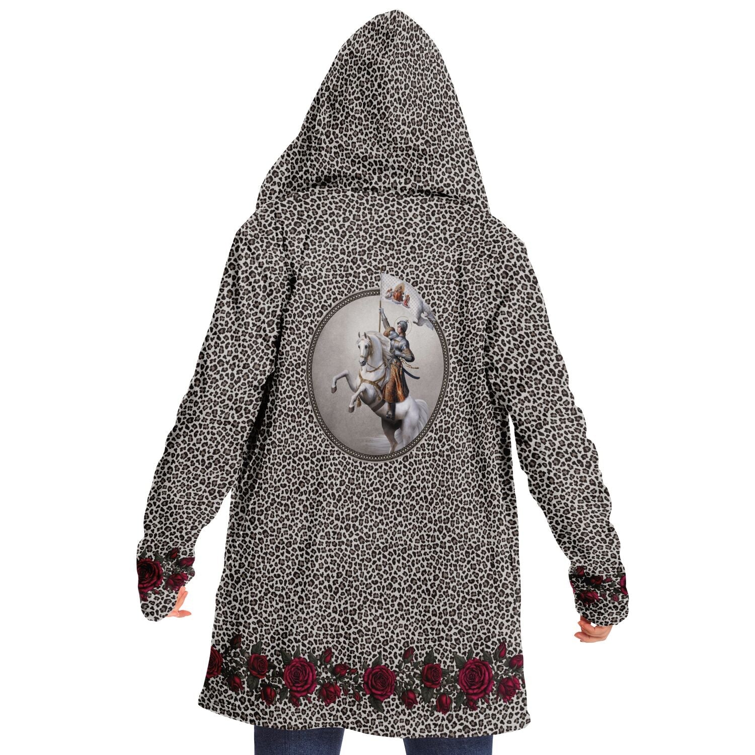 St. Joan of Arc in Battle Microfleece Cloak (Leopard Roses) - VENXARA®