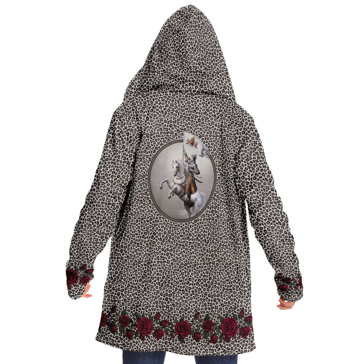 St. Joan of Arc in Battle Microfleece Cloak (Leopard Roses) Copyright VENXARA