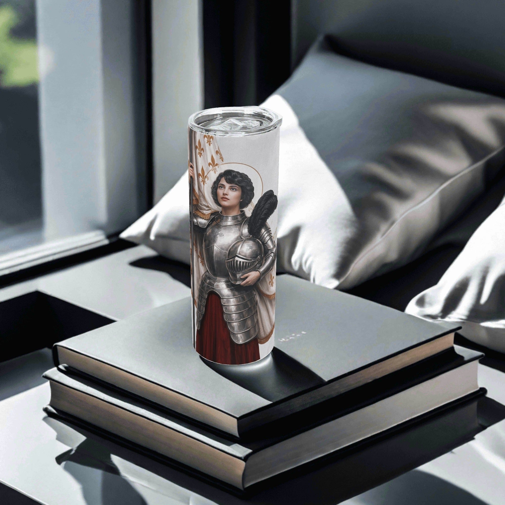 St. Joan of Arc Lord's Prayer Skinny Tumbler (Blanc Marble 20 oz) Copyright VENXARA