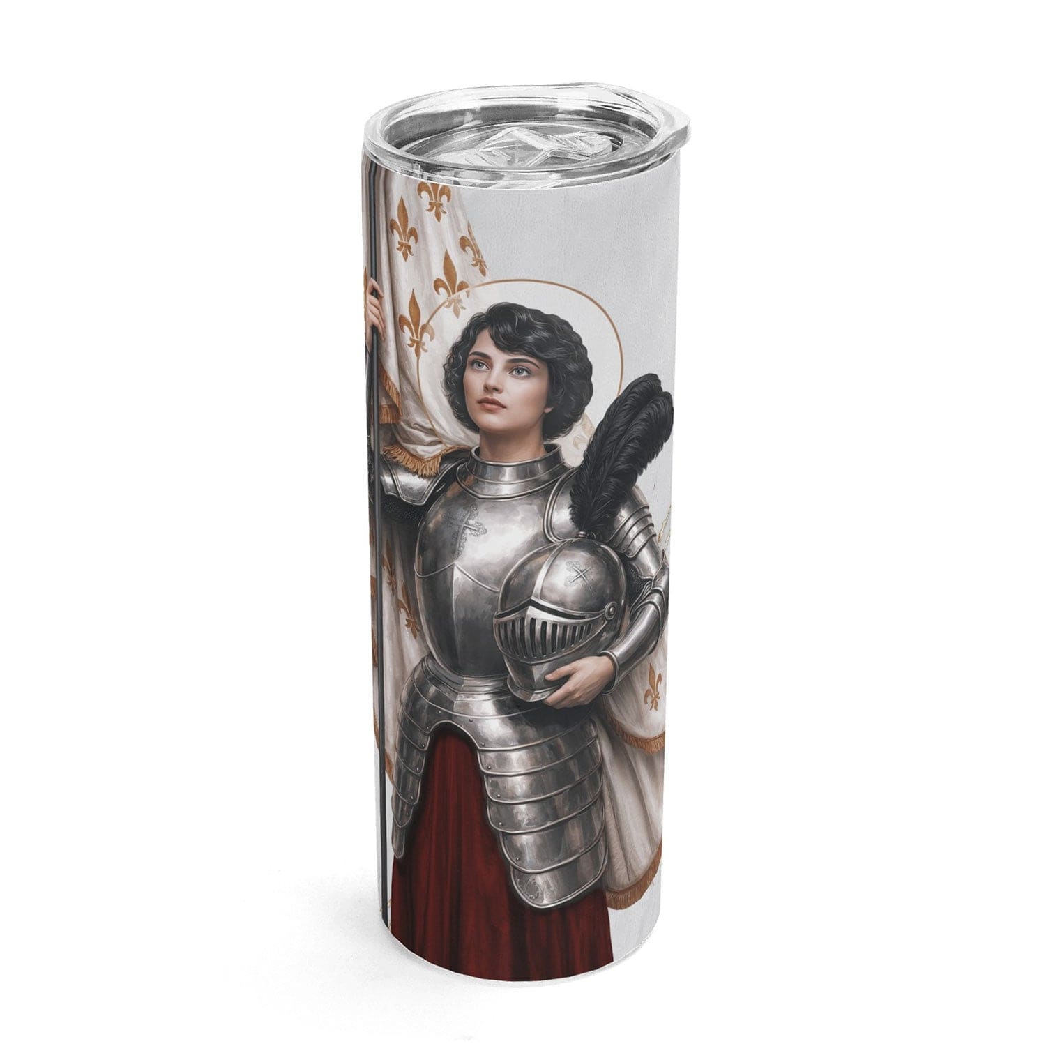 St. Joan of Arc Lord's Prayer Skinny Tumbler (Blanc Marble 20 oz) Copyright VENXARA