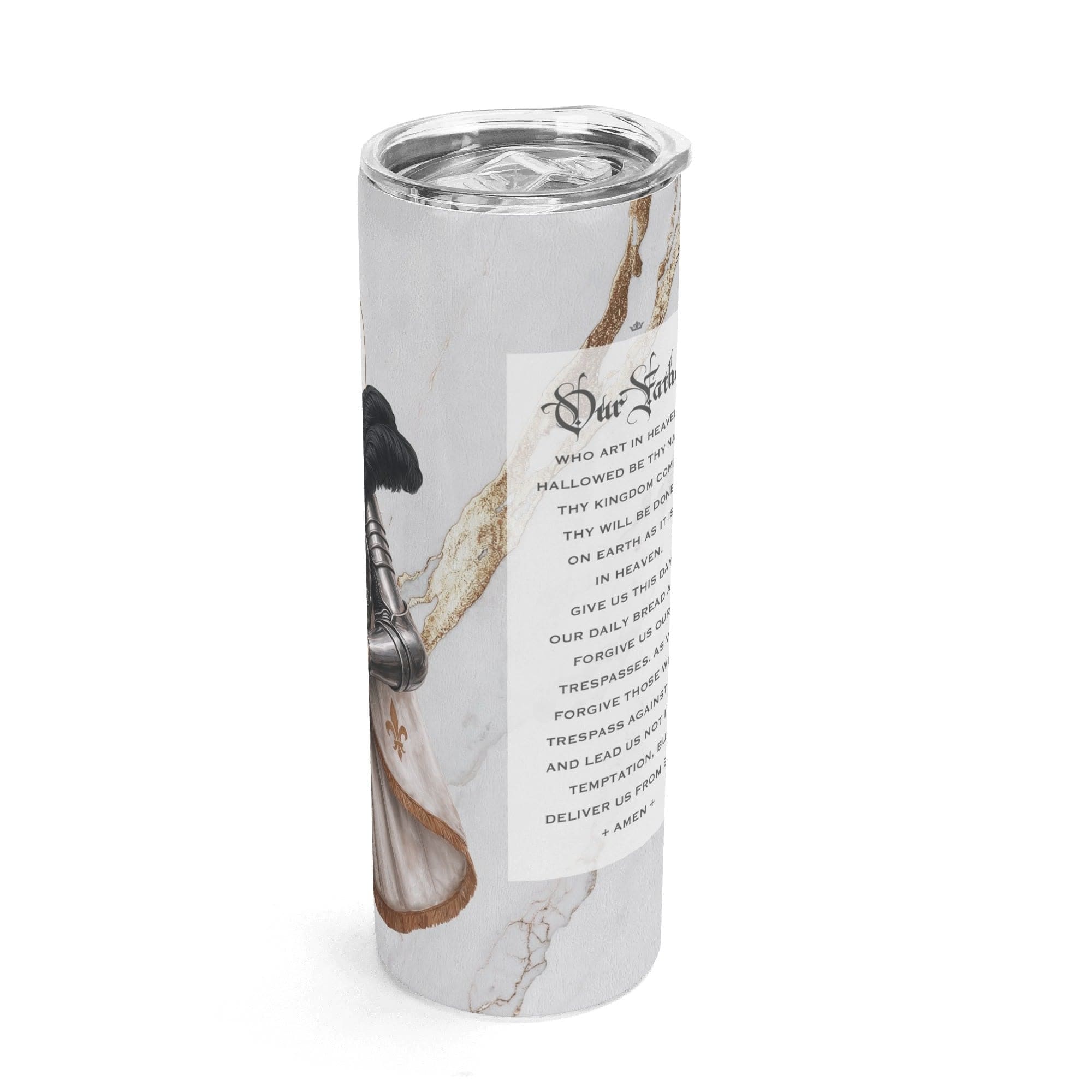 St. Joan of Arc Lord's Prayer Skinny Tumbler (Blanc Marble 20 oz) Copyright VENXARA