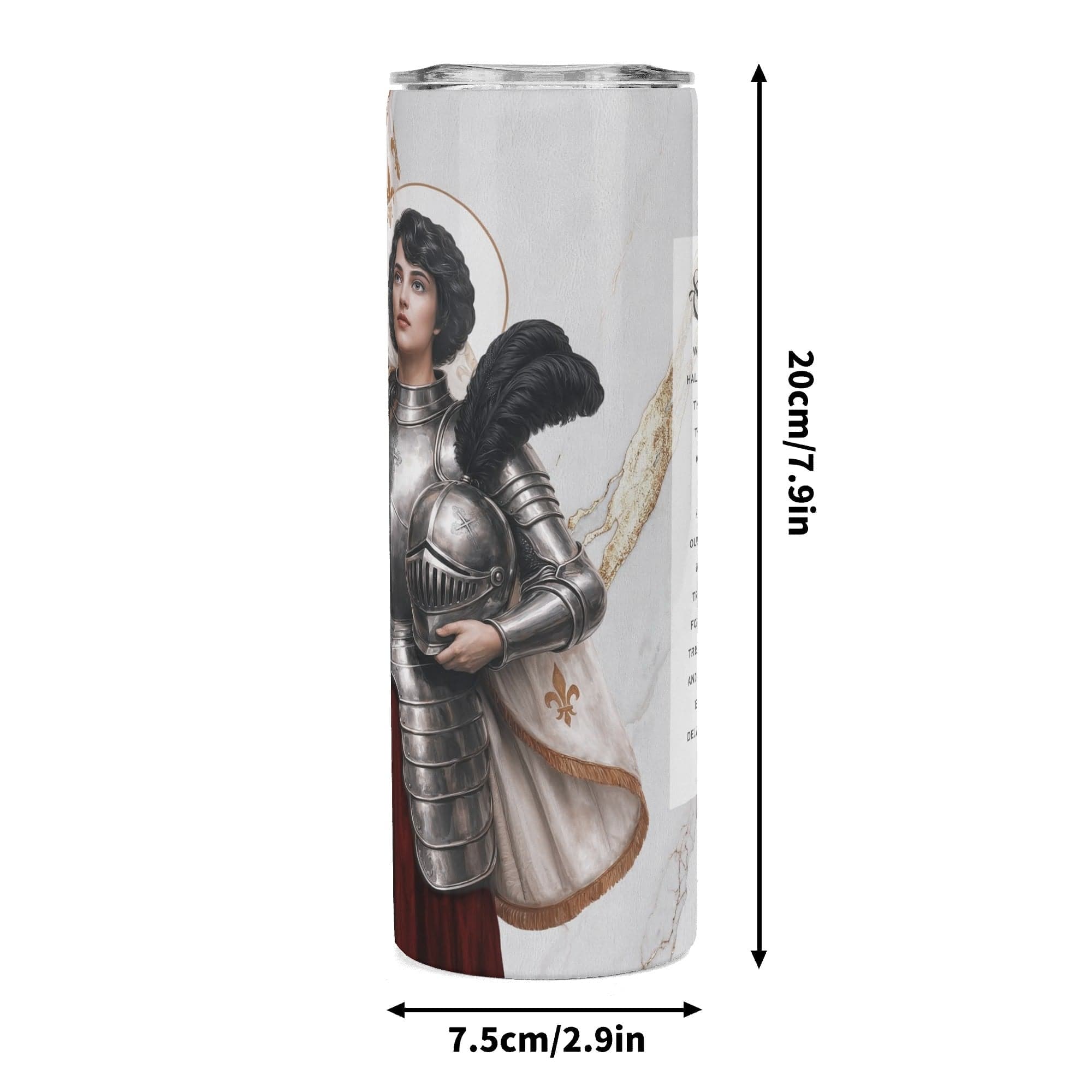 St. Joan of Arc Lord's Prayer Skinny Tumbler (Blanc Marble 20 oz) Copyright VENXARA