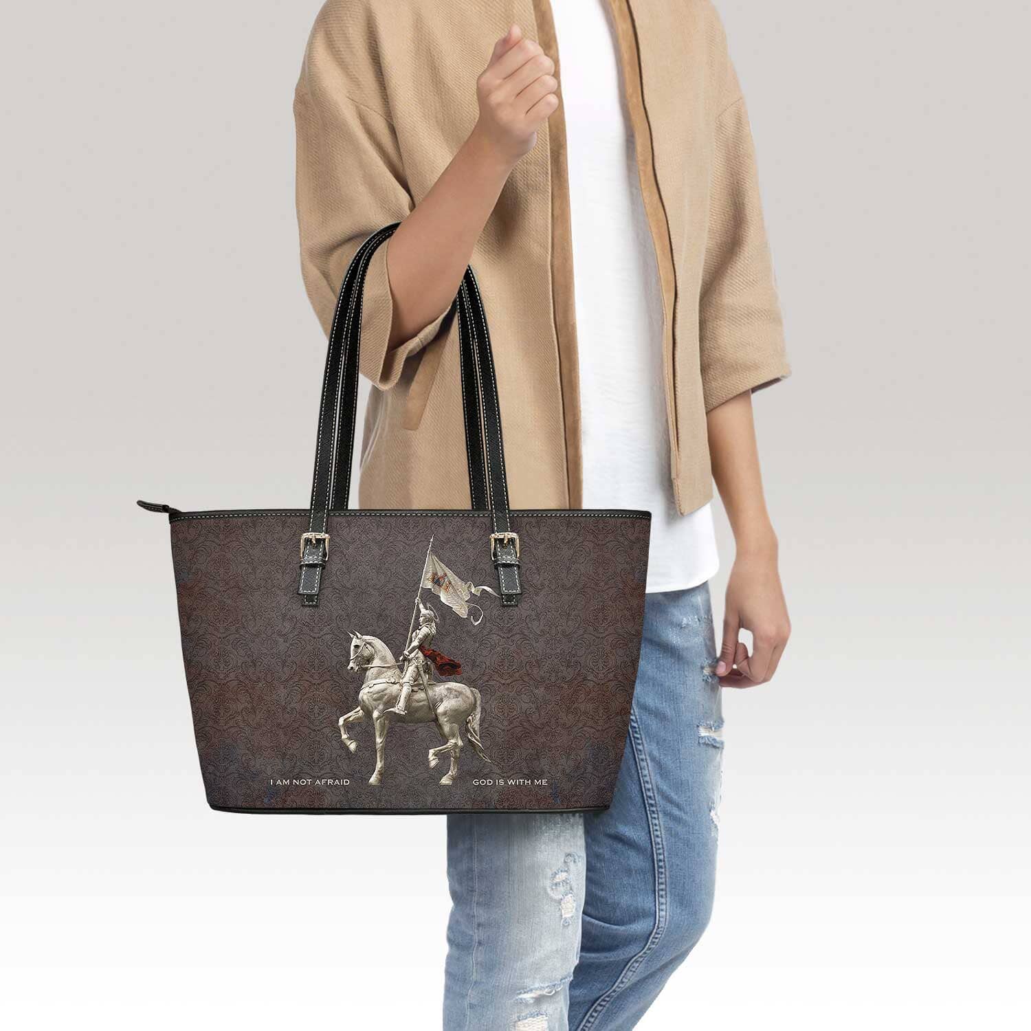 St. Joan of Arc Tote Bag (Damask Patina) - VENXARA®