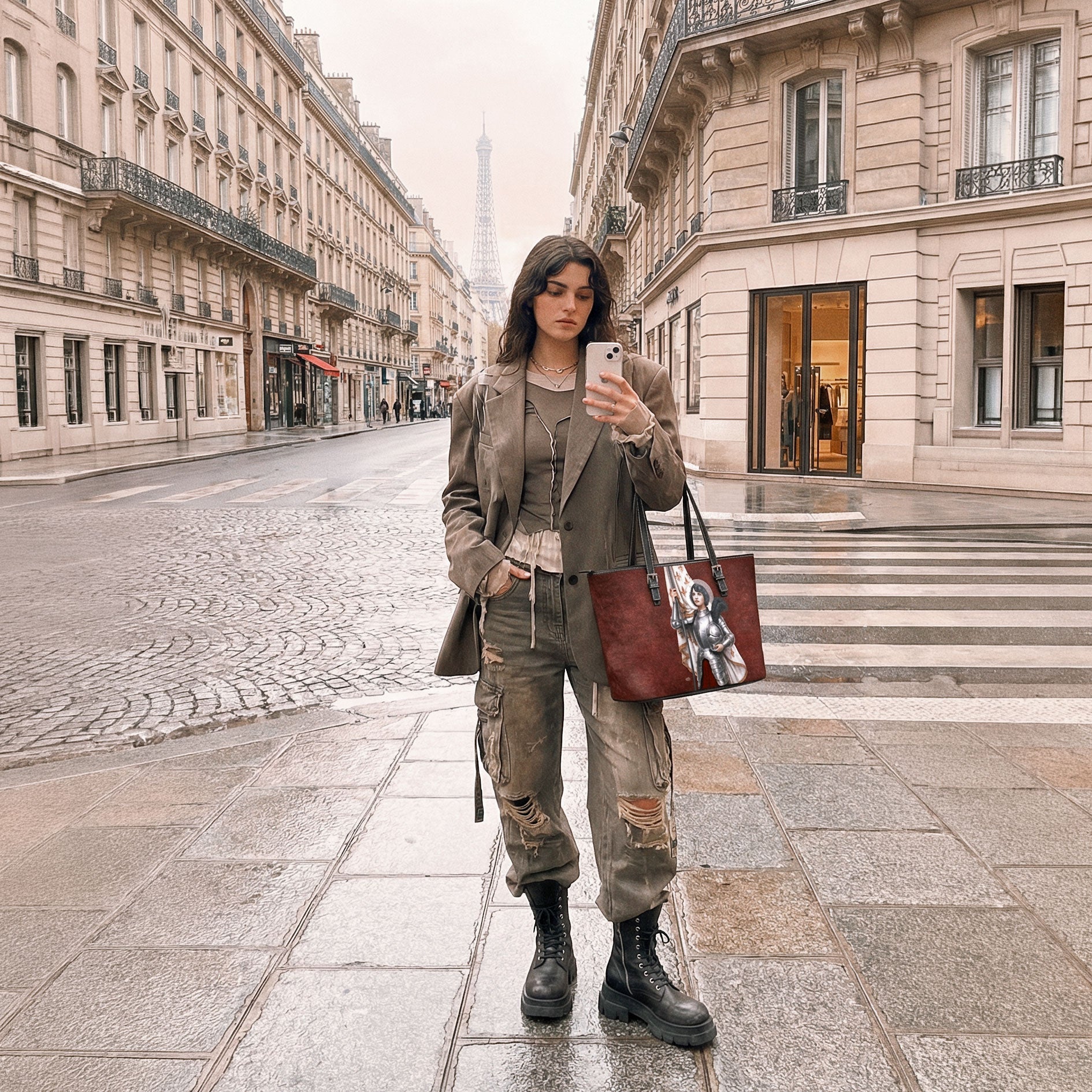 St. Joan of Arc Tote Bag (Vintage Garnet) - VENXARA