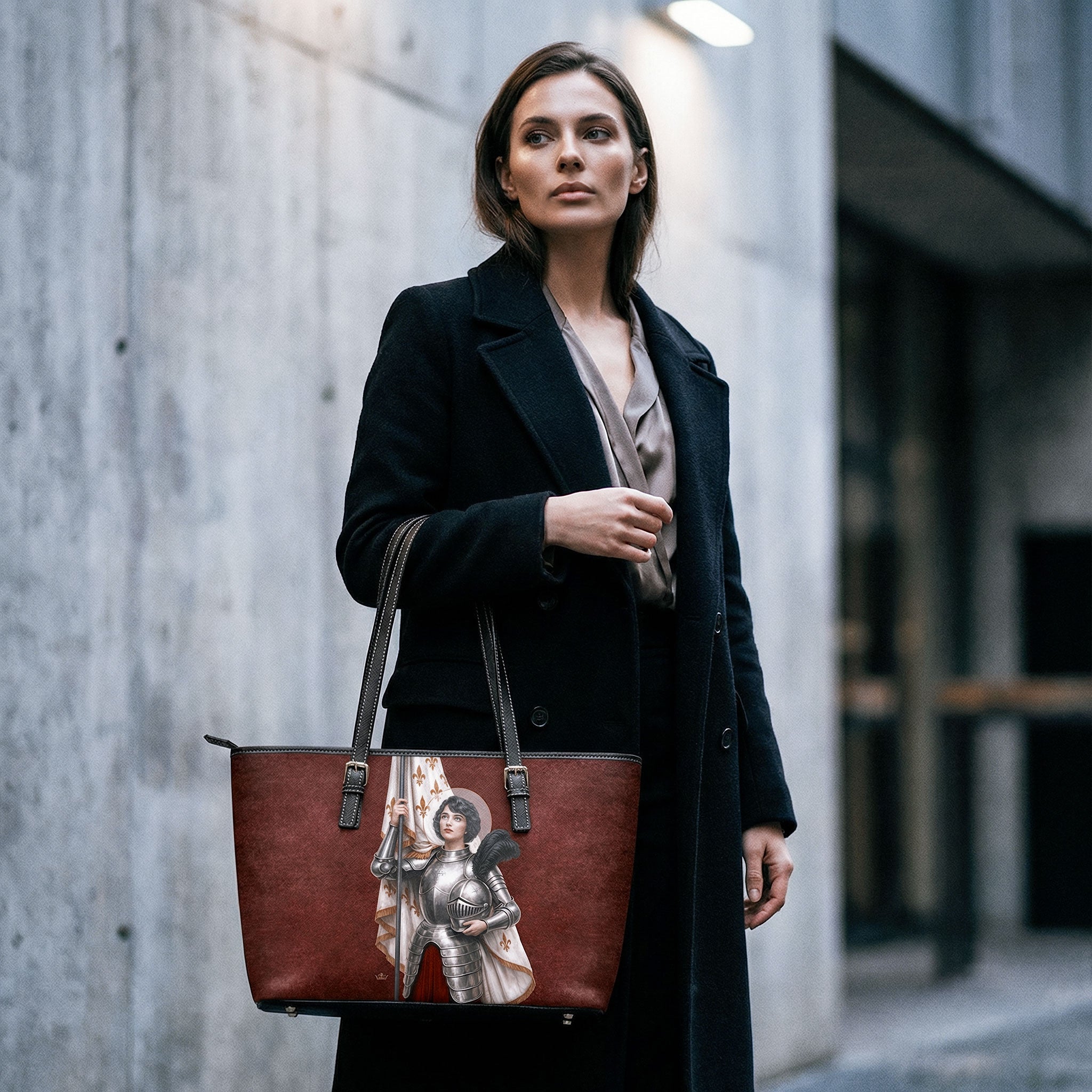 St. Joan of Arc Tote Bag (Vintage Garnet) - VENXARA