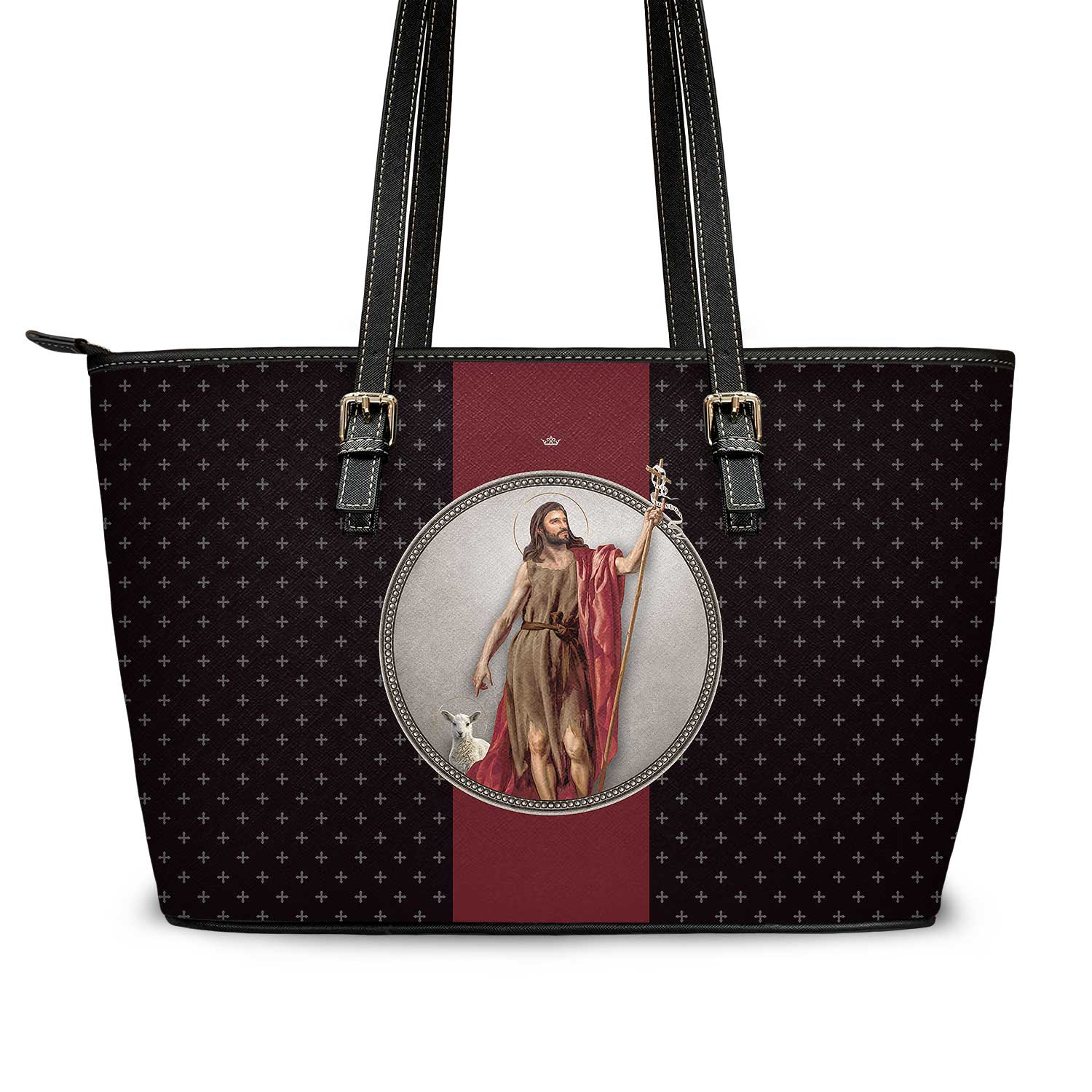 St. John the Baptist Medallion Crosses Tote Bag (Black) - VENXARA®