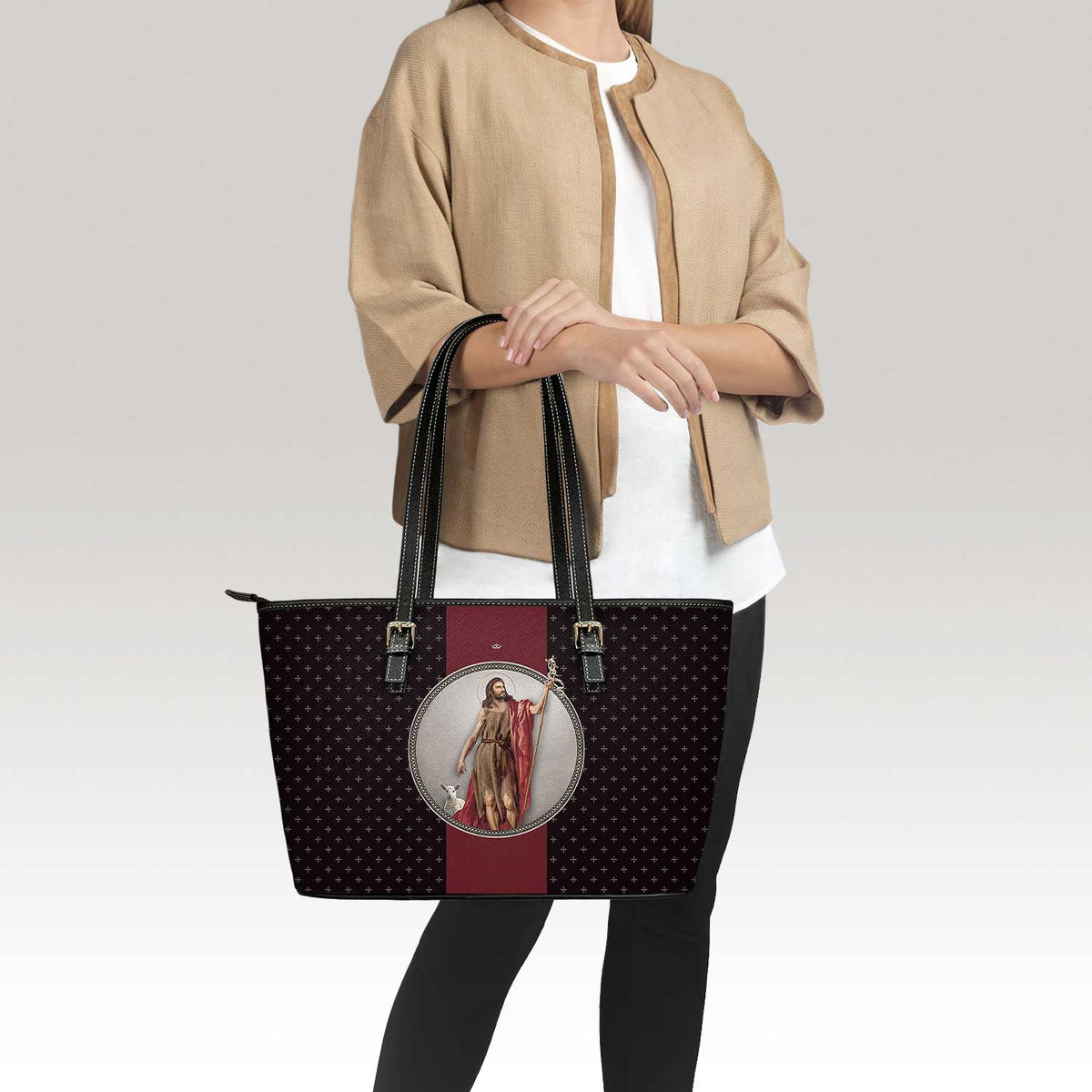 St. John the Baptist Medallion Crosses Tote Bag (Black) Copyright VENXARA