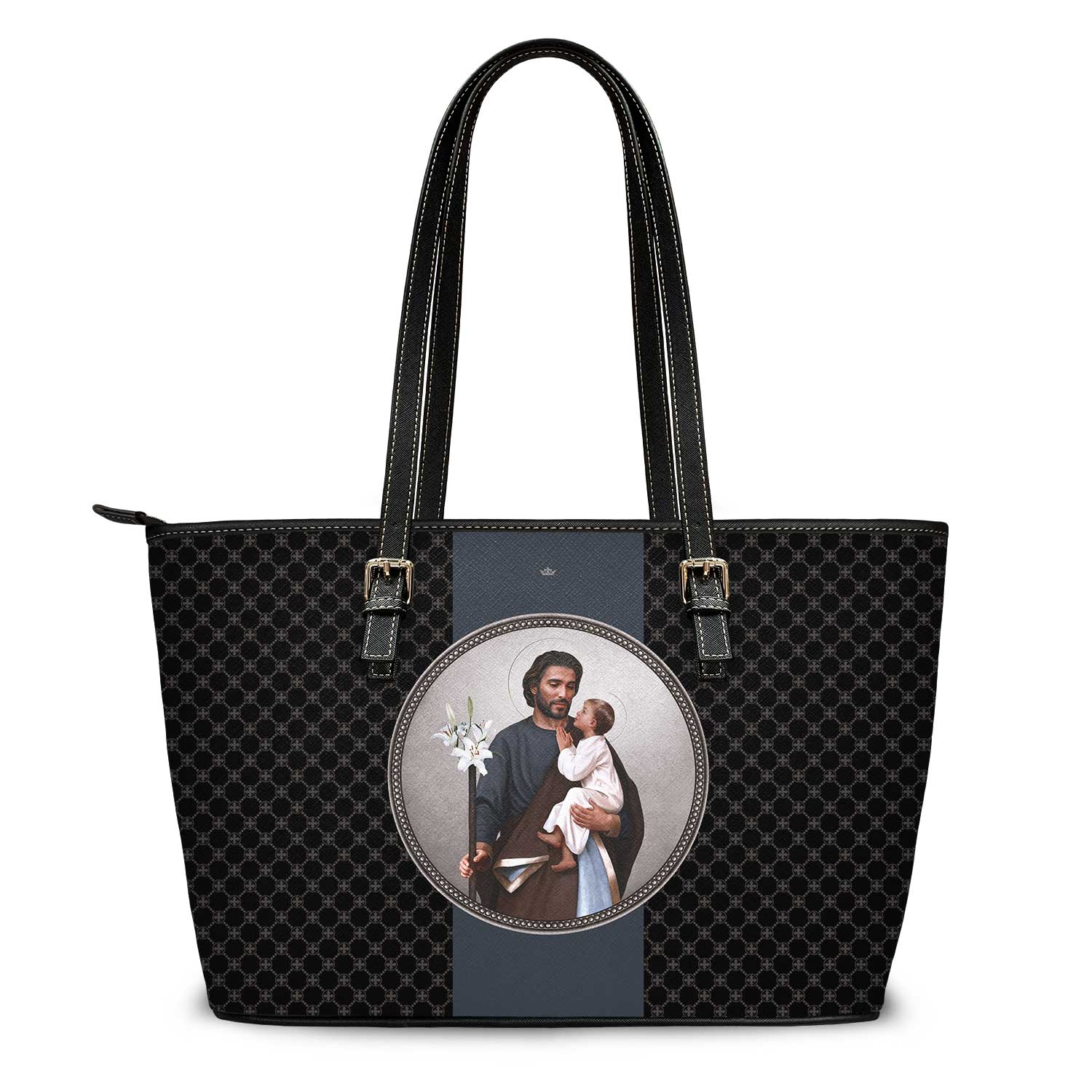 St. Joseph Medallion Tote Bag (Black) - VENXARA®