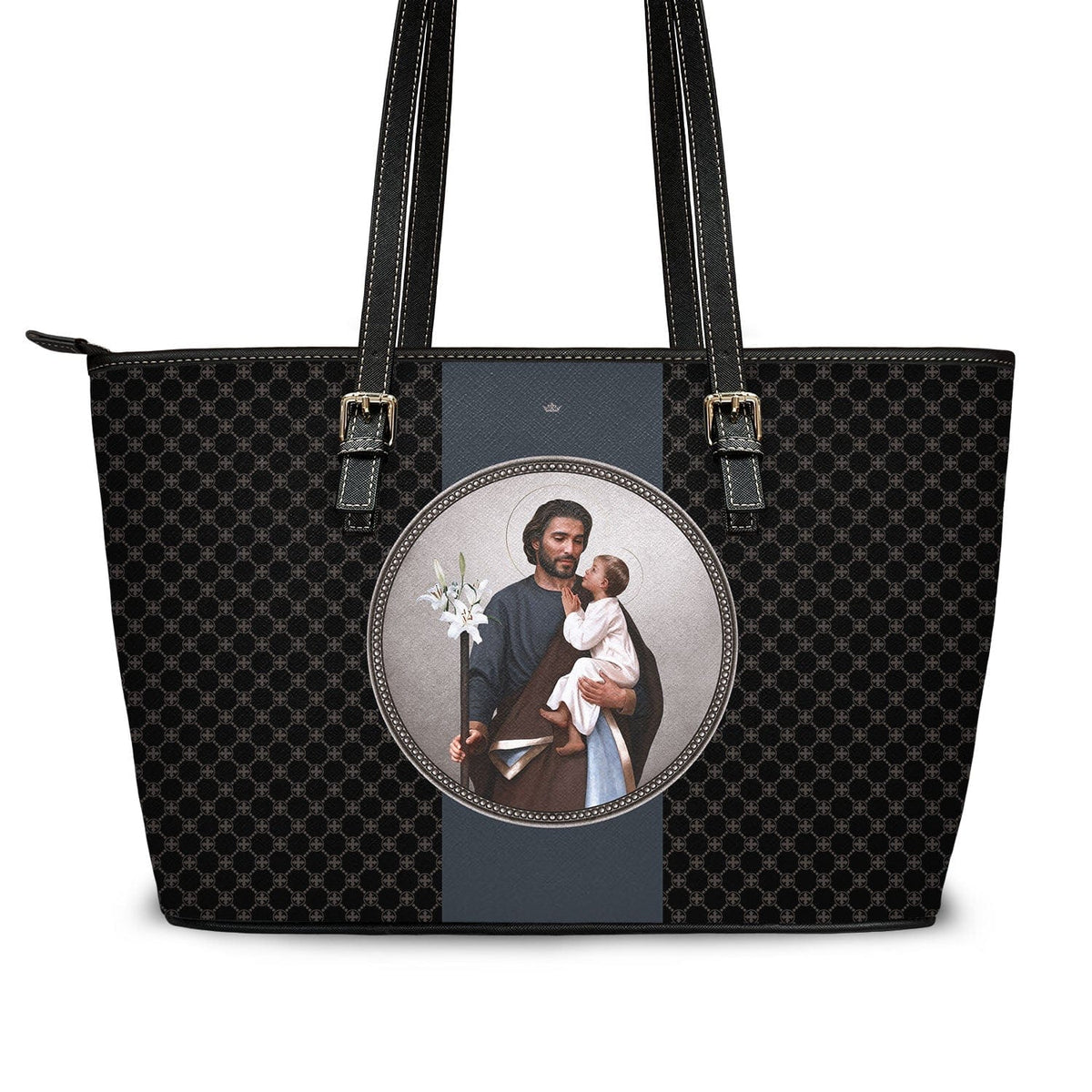 St. Joseph Medallion Tote Bag (Black) Copyright VENXARA