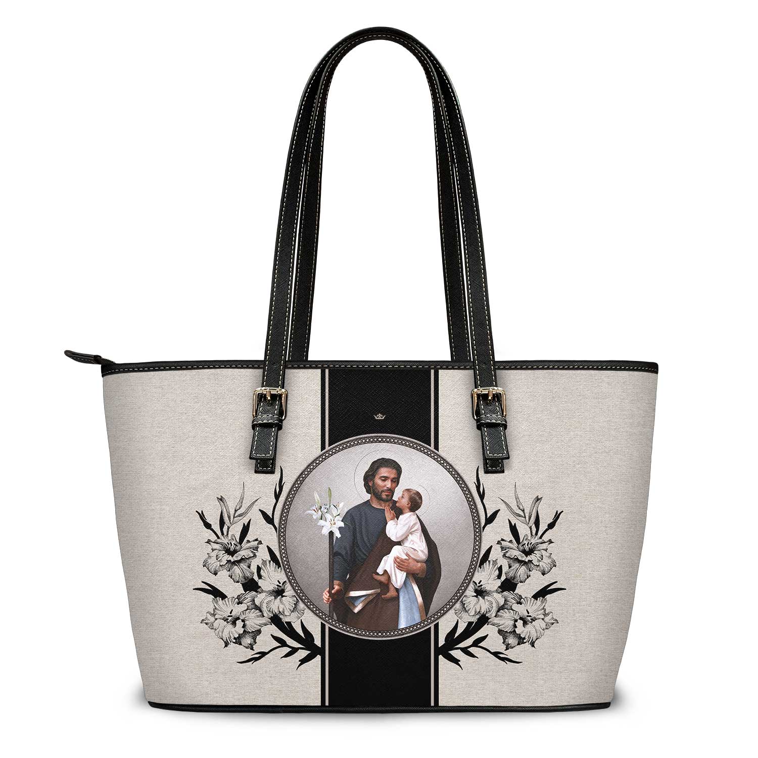 St. Joseph Medallion Tote Bag (Vintage Floral Beige) - VENXARA®