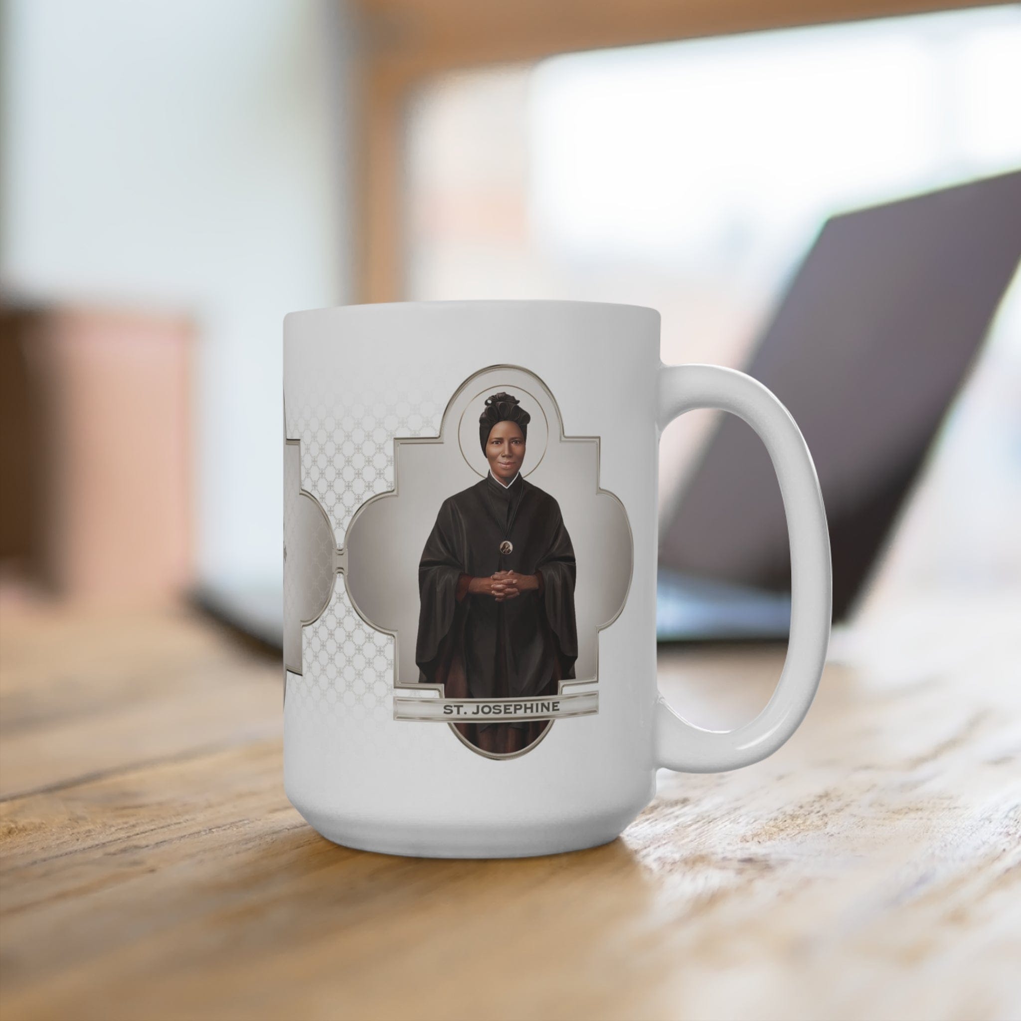 St. Josephine Bakhita Ceramic Mug (White 15 oz) Copyright VENXARA