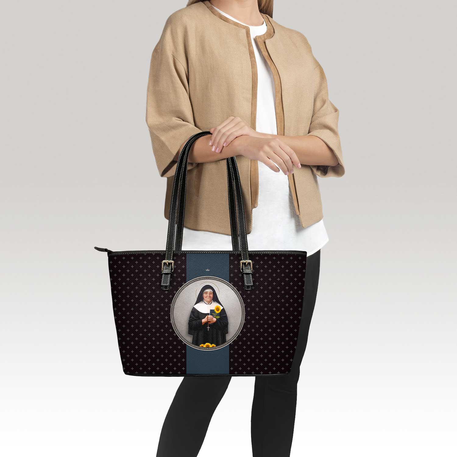 St. Julie Billiart Medallion Crosses Tote Bag (Black) - VENXARA®