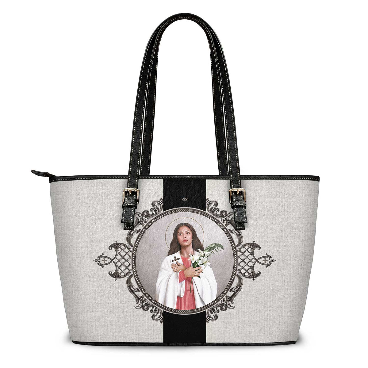 St. Maria Goretti Medallion Tote Bag (Sandstone) Copyright VENXARA