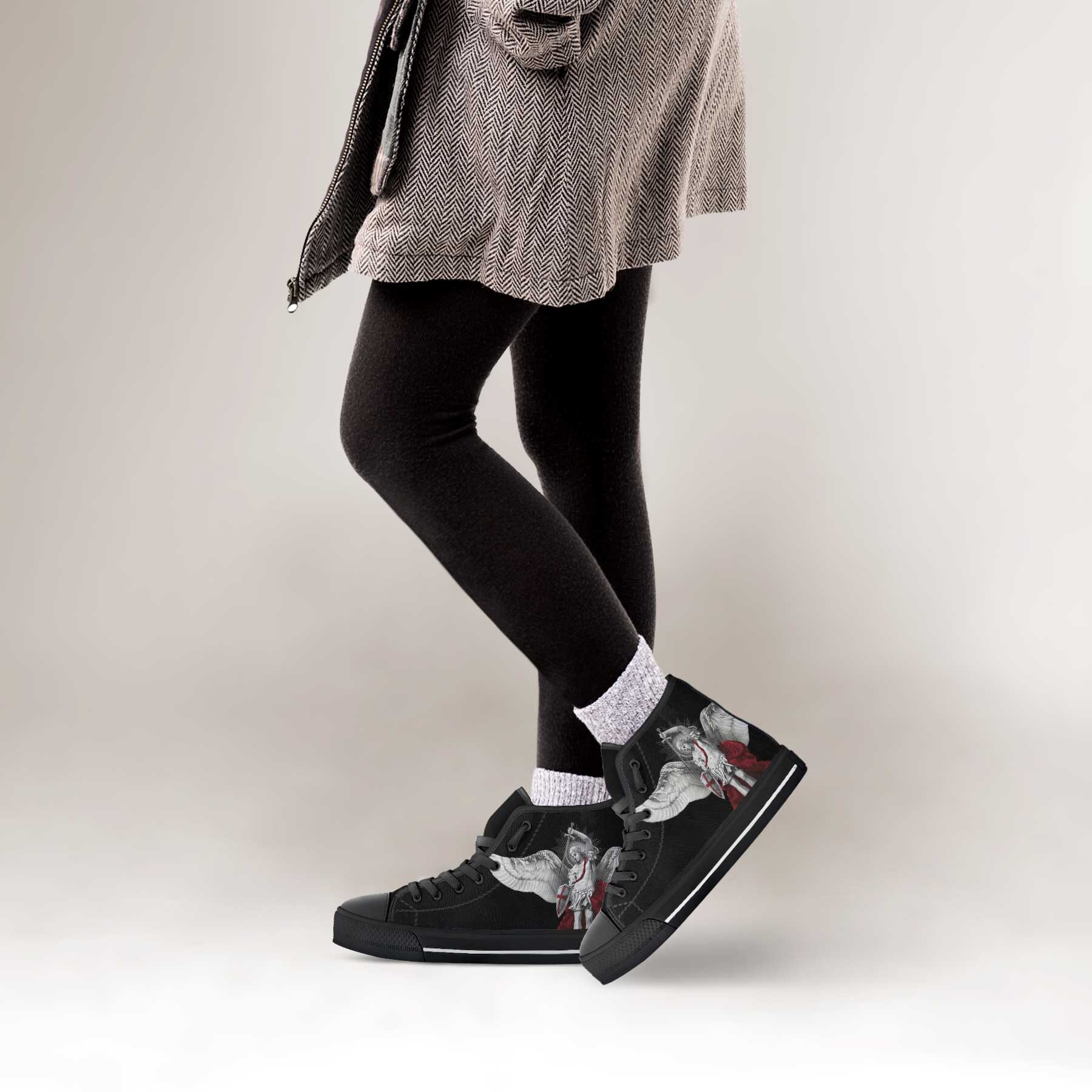 St. Michael the Archangel Canvas High Top Shoes (Black/Black) - VENXARA®