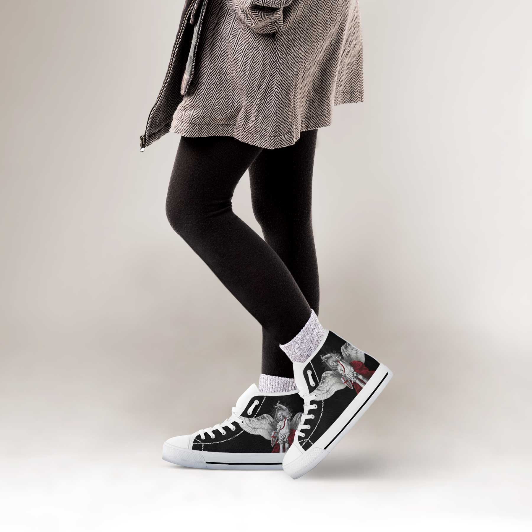St. Michael the Archangel Canvas High Top Shoes (Black/White) - VENXARA®