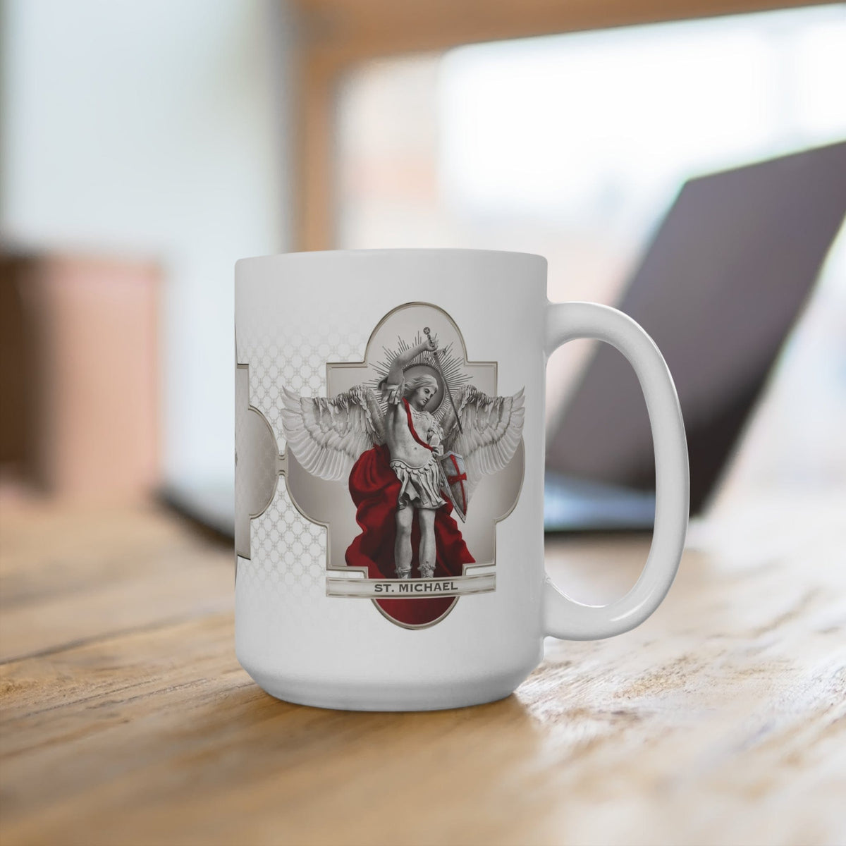 St. Michael the Archangel Ceramic Mug (White 15 oz) Copyright VENXARA