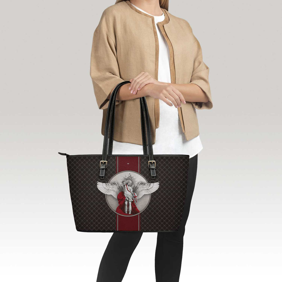 St. Michael the Archangel Medallion Tote Bag (Charcoal) Copyright VENXARA