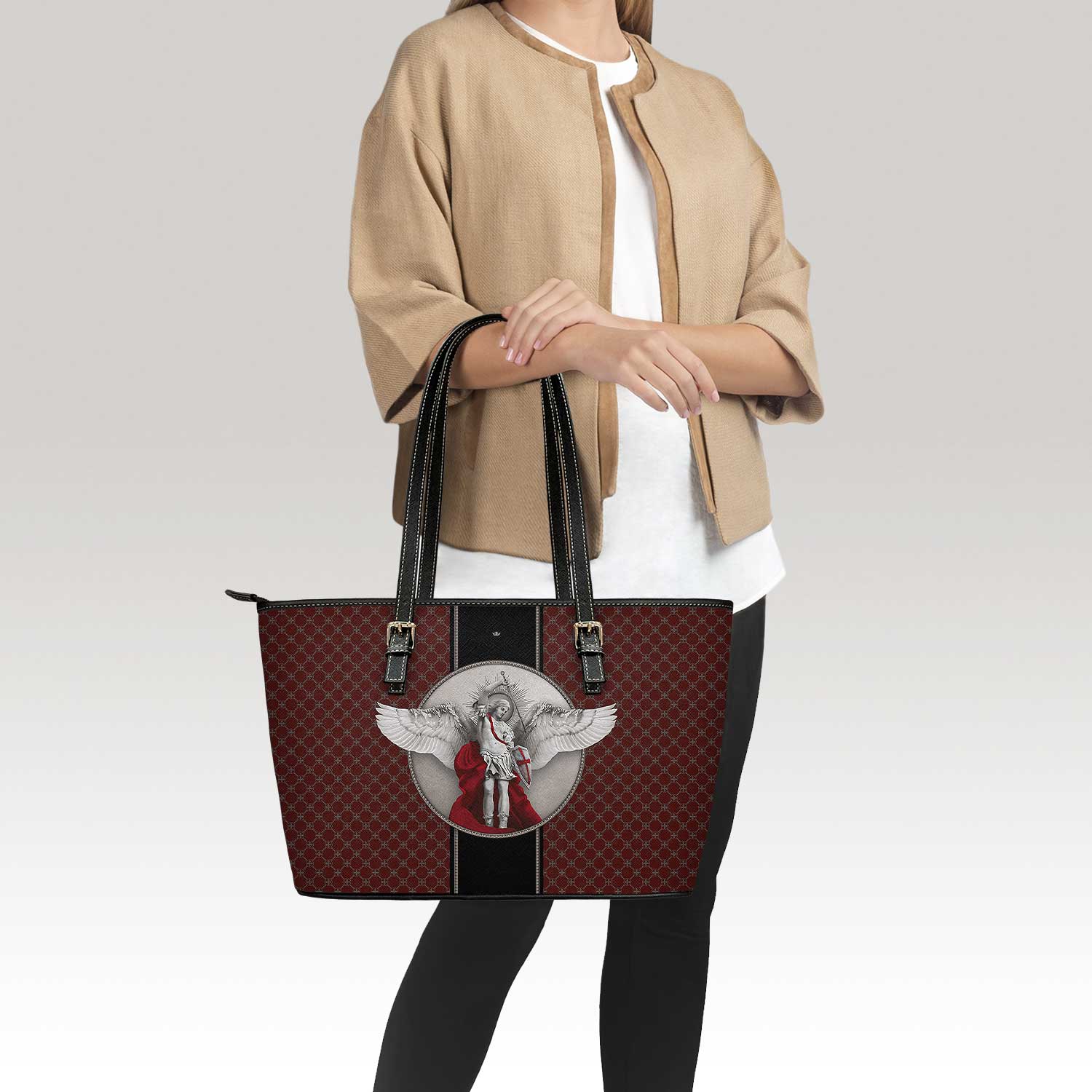 St. Michael the Archangel Medallion Tote Bag (Red Currant) - VENXARA®