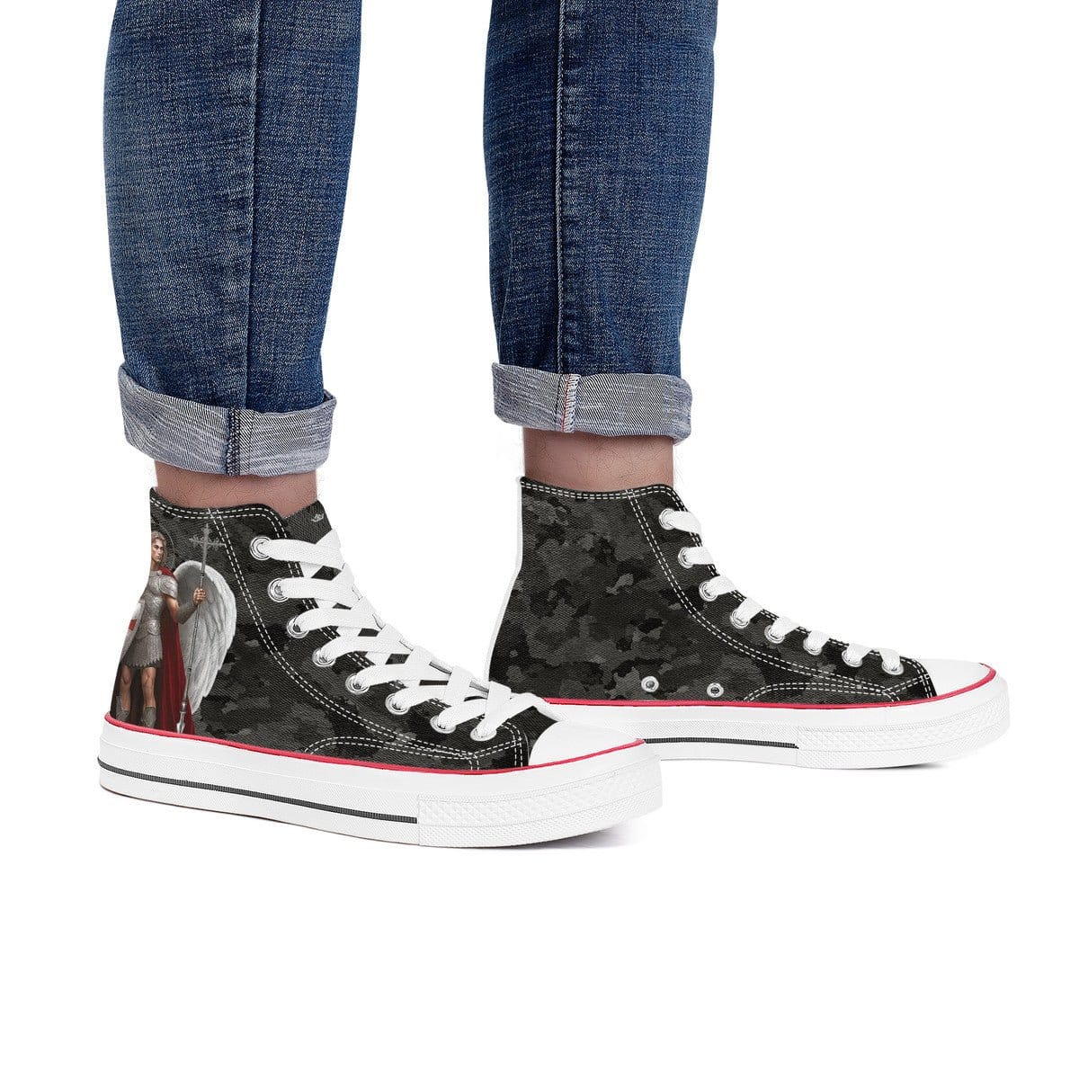 St. Michael the Archangel Victorious Classic Canvas High Top Shoes (Black Camo) Copyright VENXARA