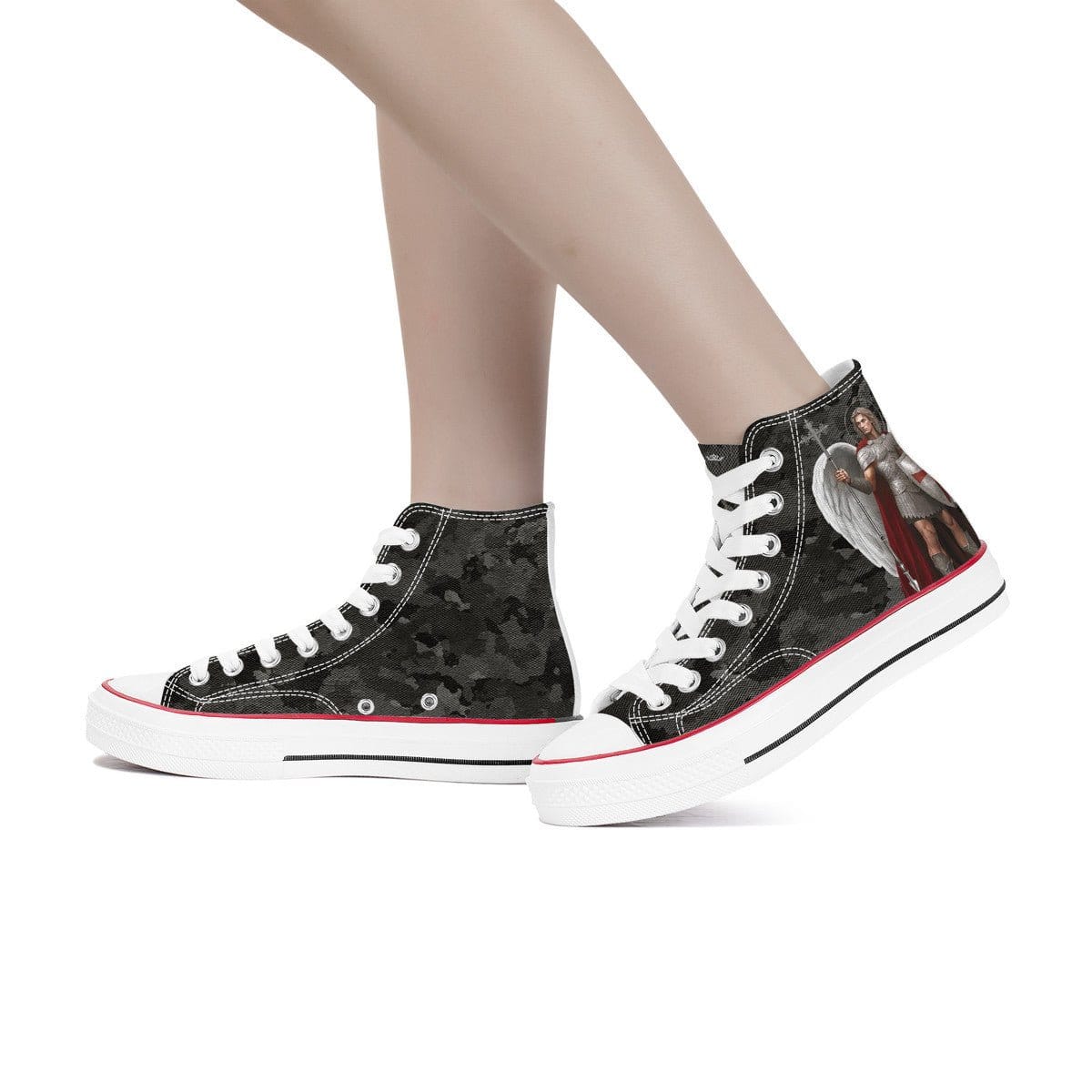 St. Michael the Archangel Victorious Classic Canvas High Top Shoes (Black Camo) Copyright VENXARA