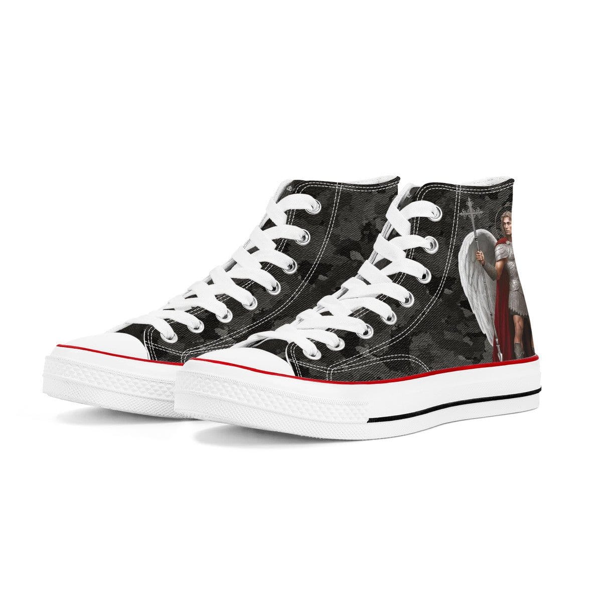 St. Michael the Archangel Victorious Classic Canvas High Top Shoes (Black Camo) Copyright VENXARA