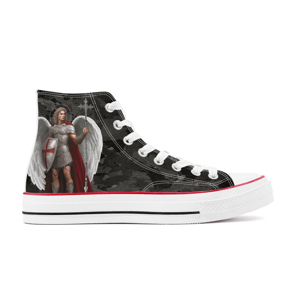 St. Michael the Archangel Victorious Classic Canvas High Top Shoes (Black Camo) Copyright VENXARA