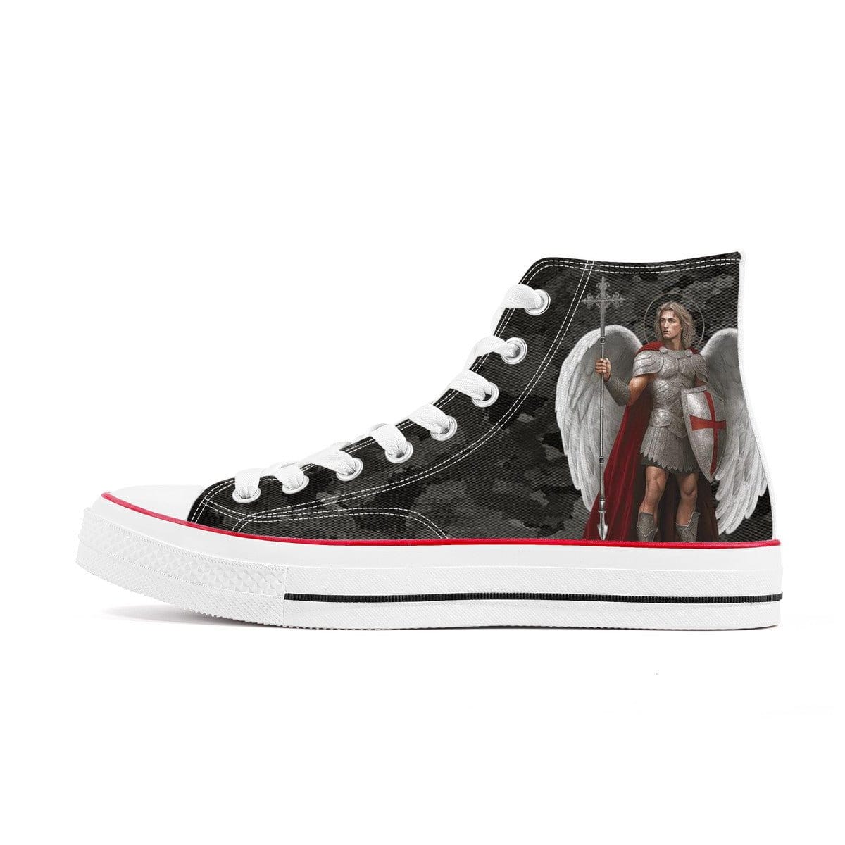 St. Michael the Archangel Victorious Classic Canvas High Top Shoes (Black Camo) Copyright VENXARA