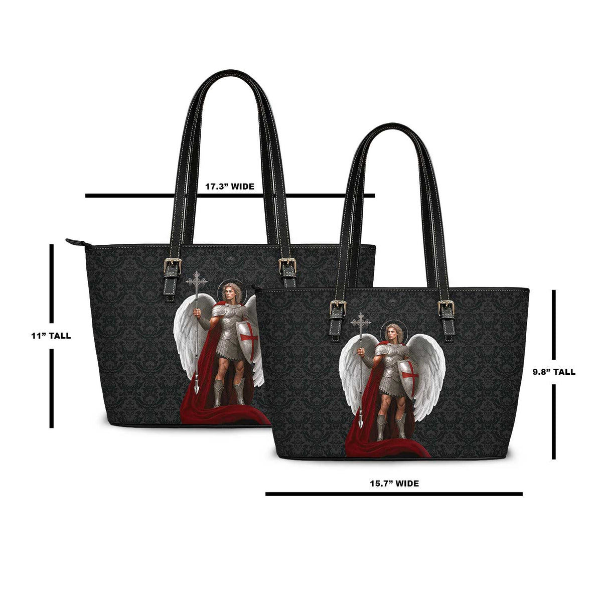 St. Michael the Archangel Victorious Tote Bag (Black Damask) Copyright VENXARA