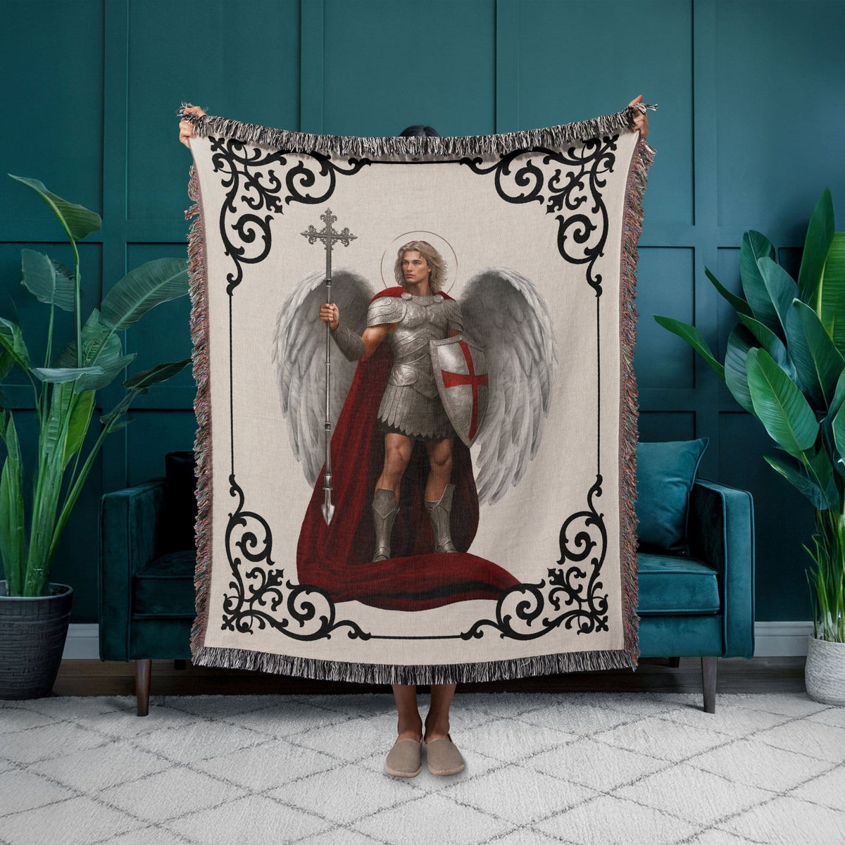 St. Michael the Archangel Victorious Woven Blanket Copyright VENXARA