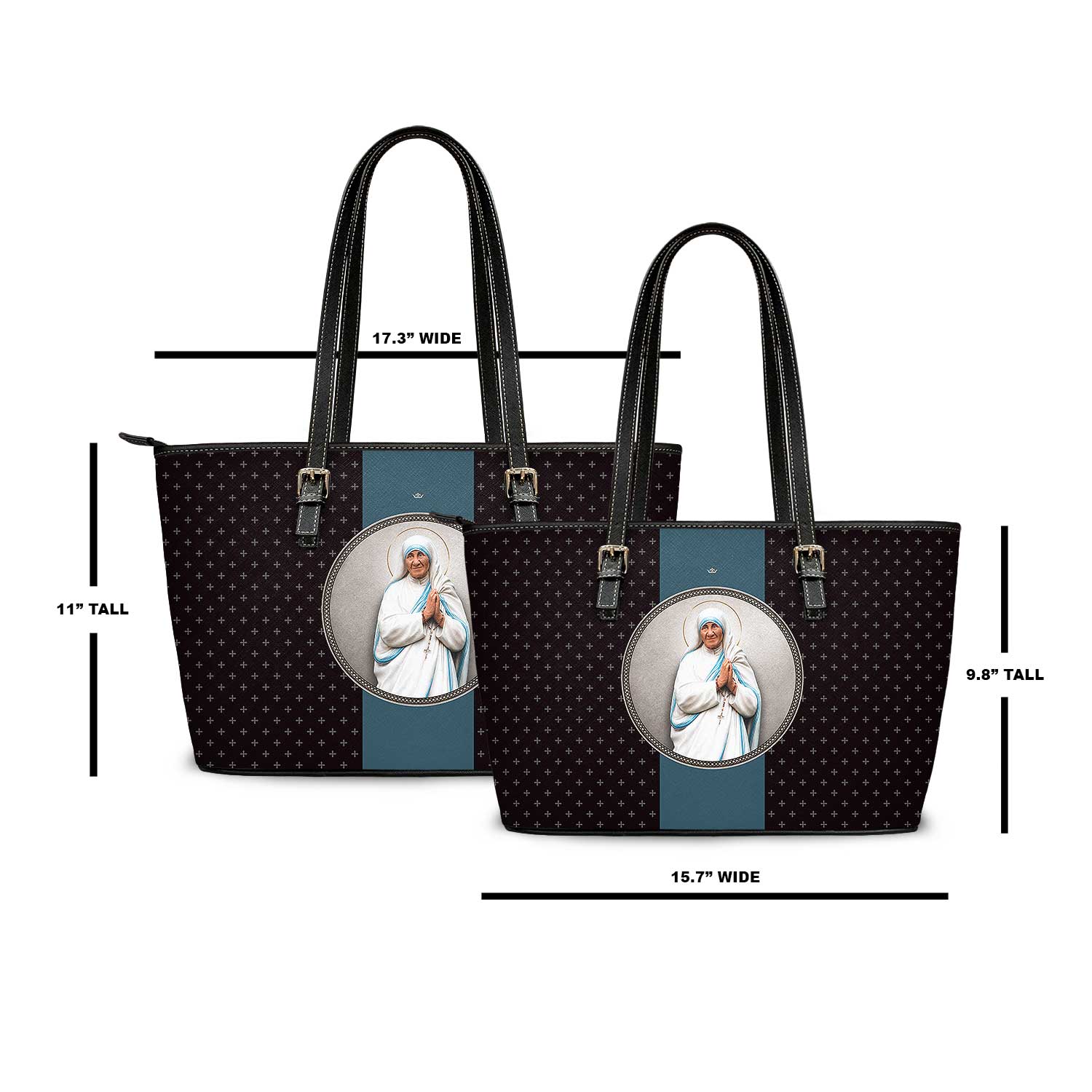 St. Mother Teresa Medallion Crosses Tote Bag (Black) - VENXARA®