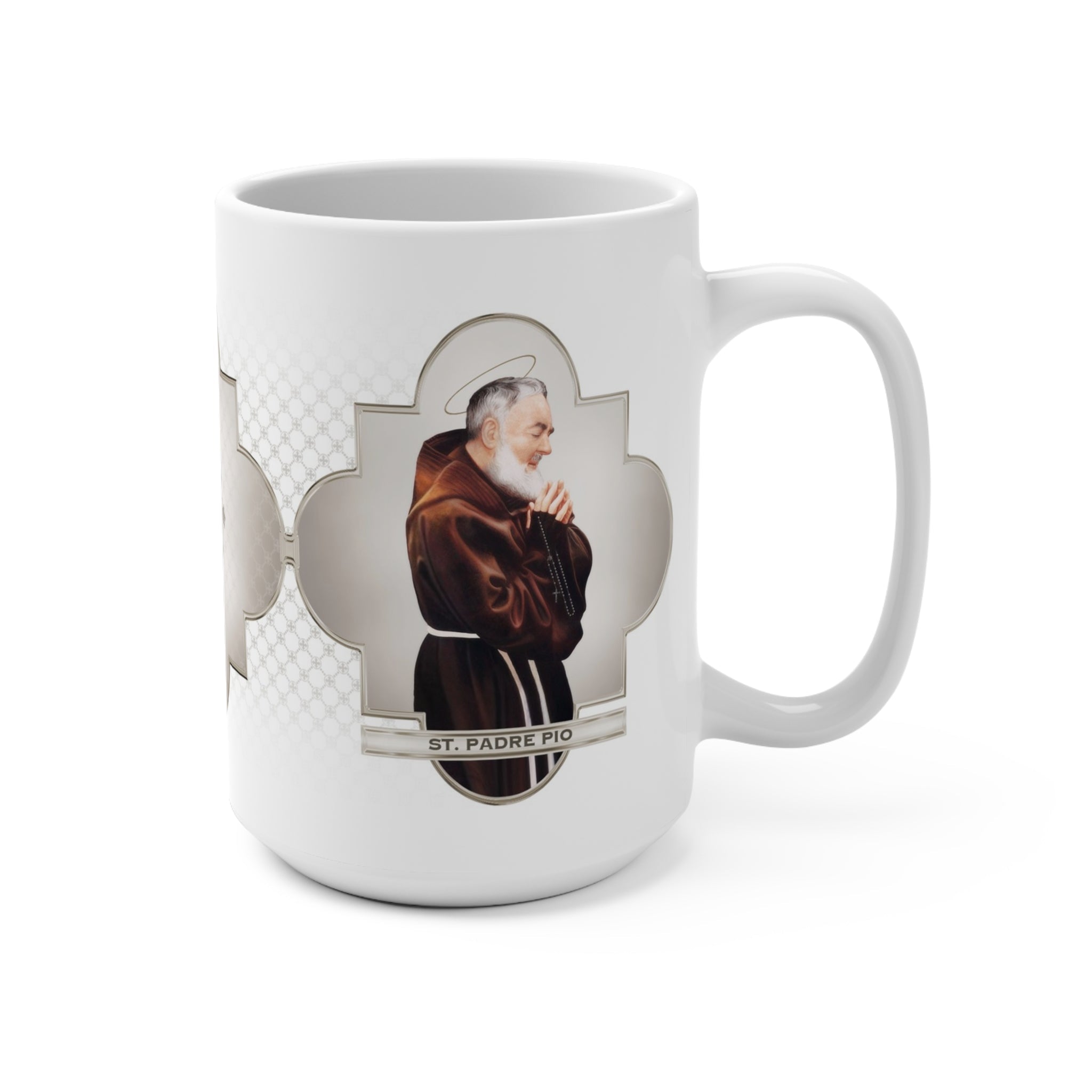 St. Padre Pio Ceramic Mug (White 15 oz) - VENXARA®