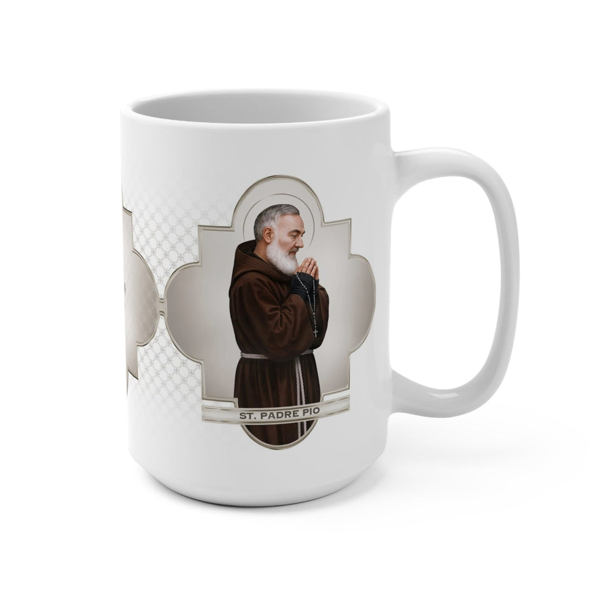 St. Padre Pio Ceramic Mug (White 15 oz) Copyright VENXARA