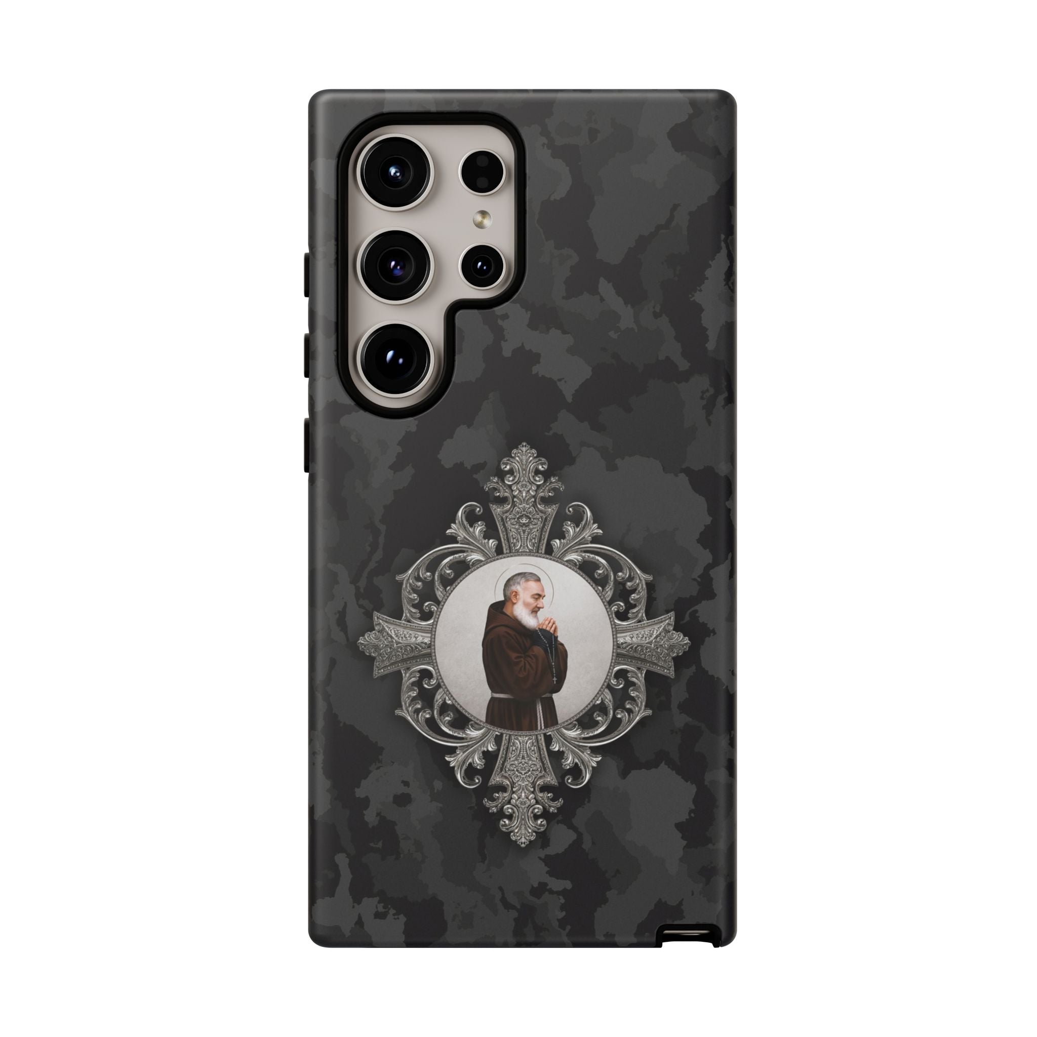 St. Padre Pio Hard Phone Case (Black Camo) - Venxara