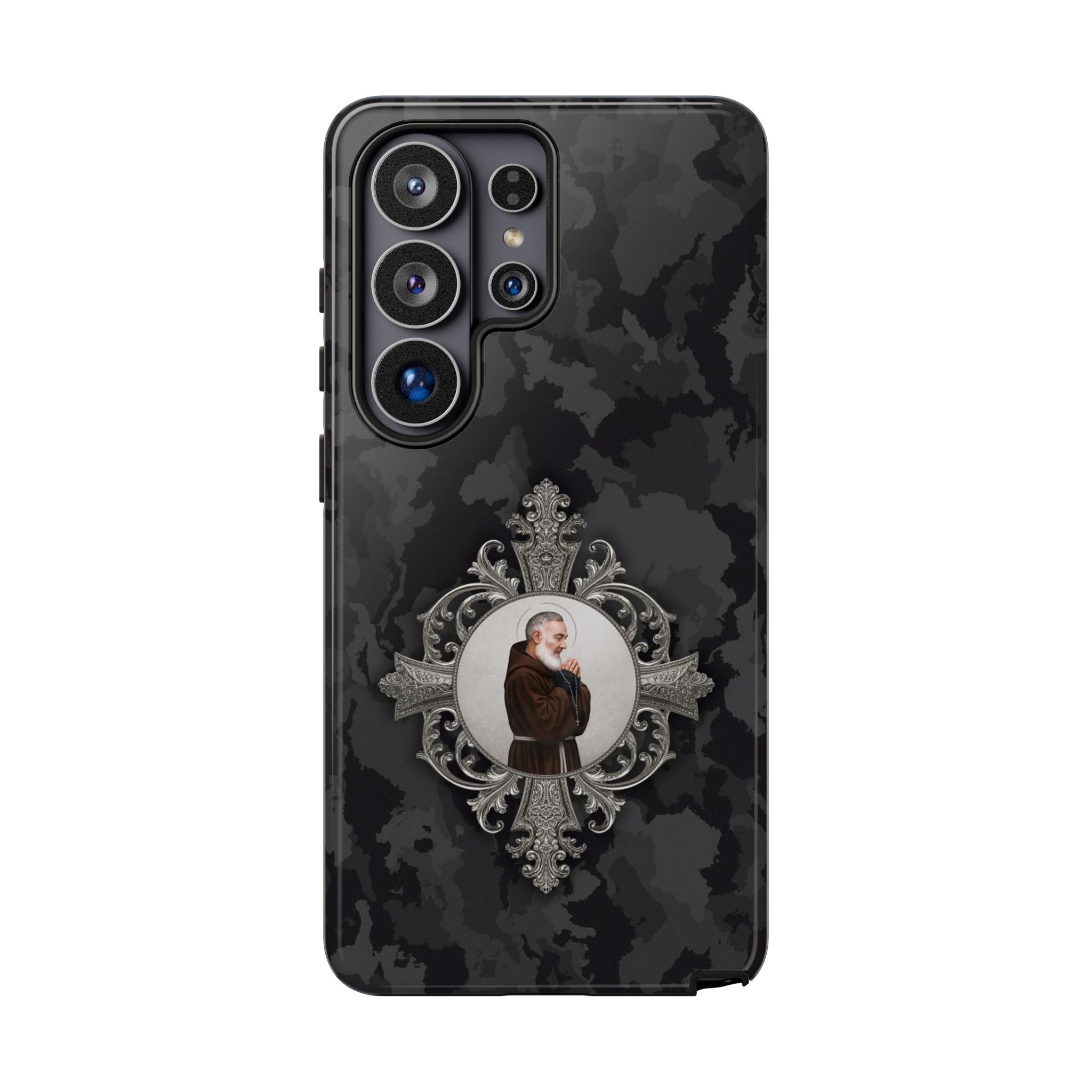 St. Padre Pio Hard Phone Case (Black Camo) - Venxara