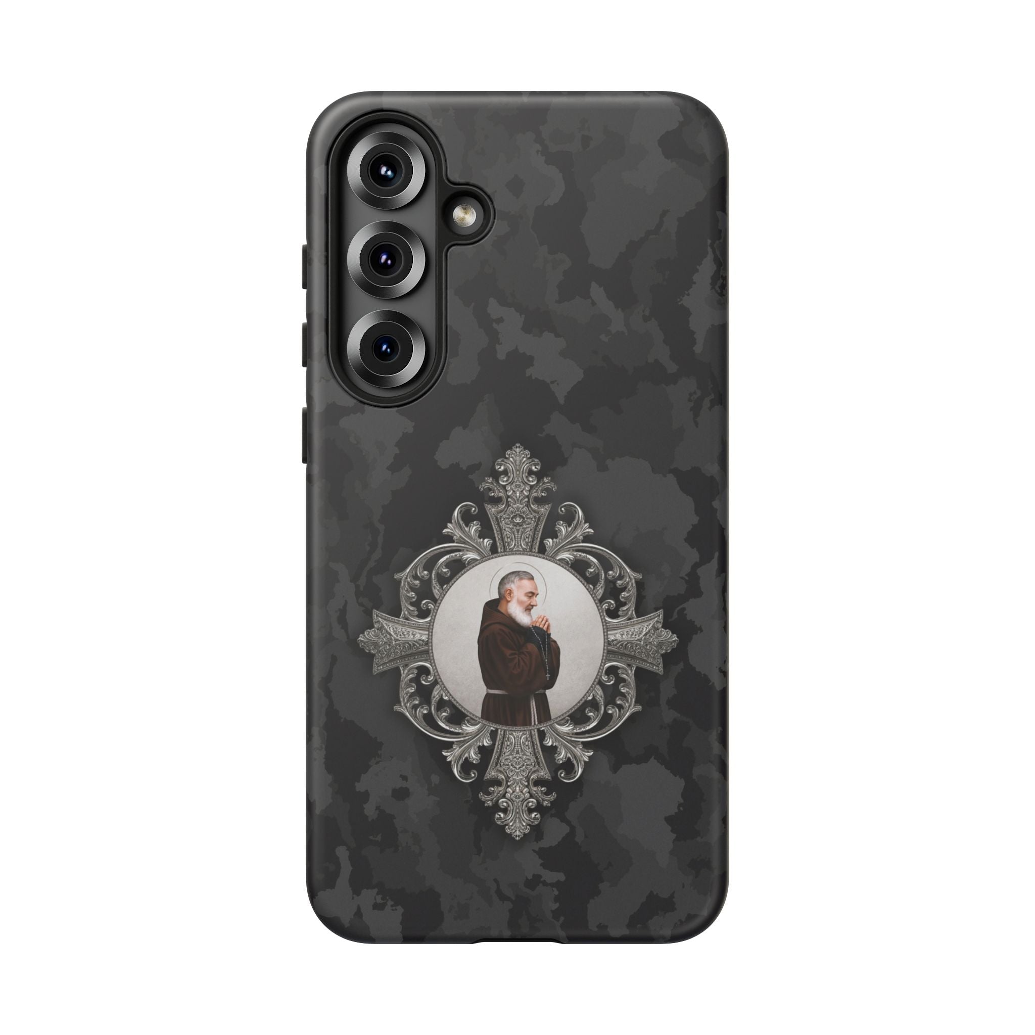 St. Padre Pio Hard Phone Case (Black Camo) - Venxara