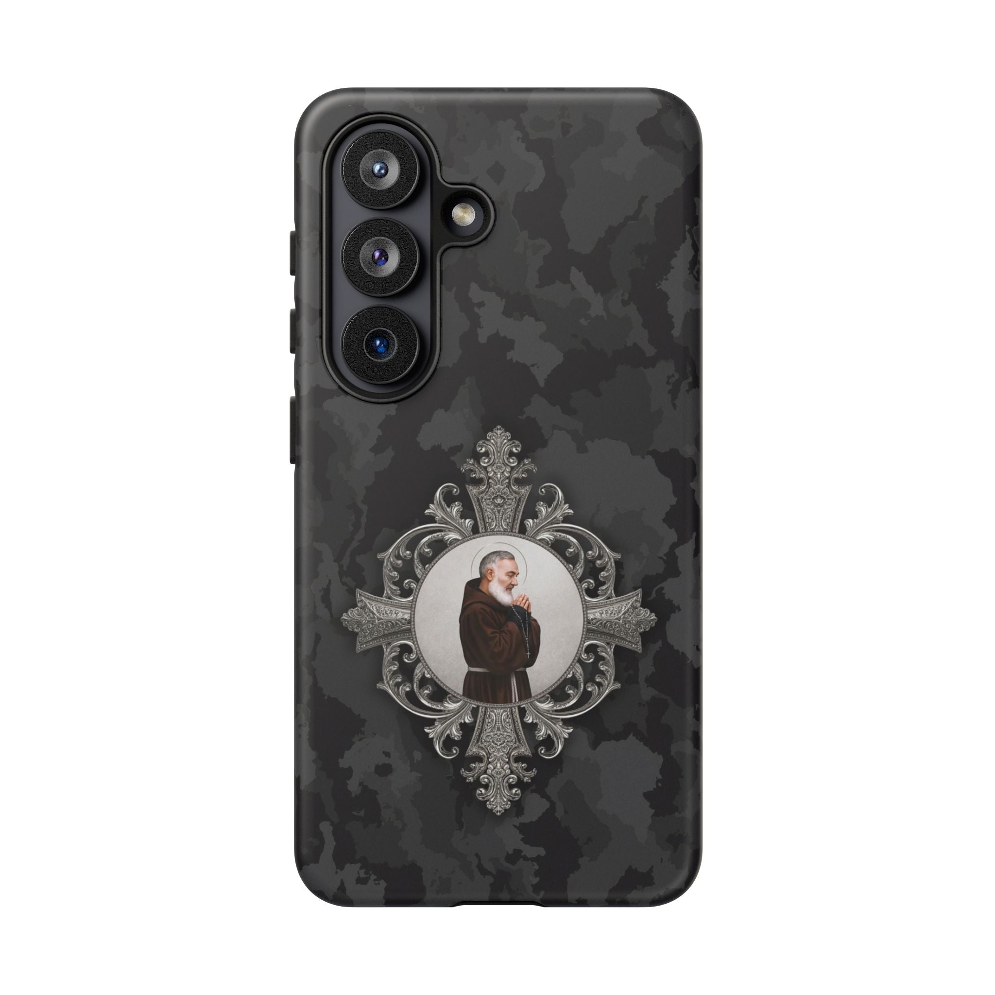 St. Padre Pio Hard Phone Case (Black Camo) - Venxara