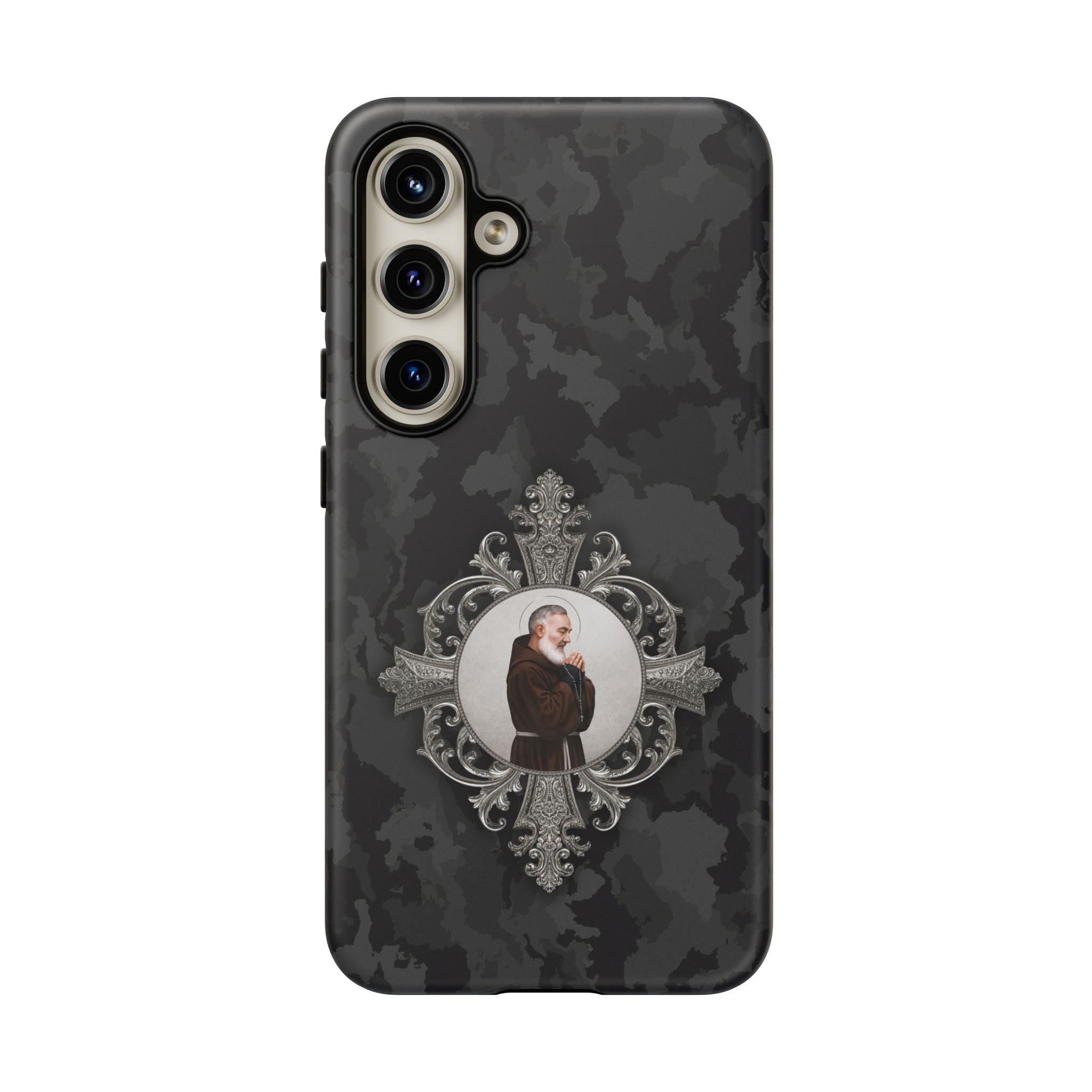 St. Padre Pio Hard Phone Case (Black Camo) - Venxara