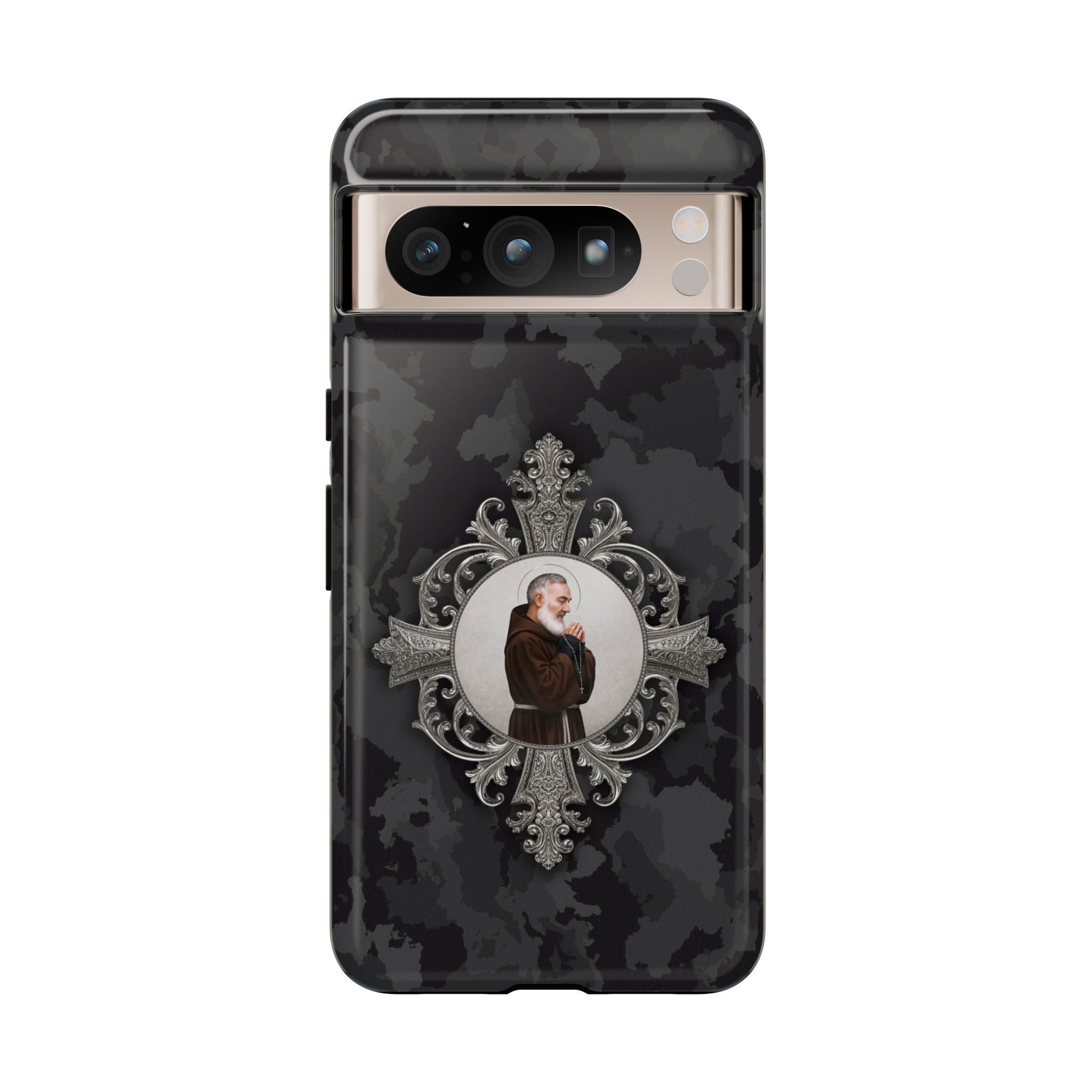 St. Padre Pio Hard Phone Case (Black Camo) - Venxara
