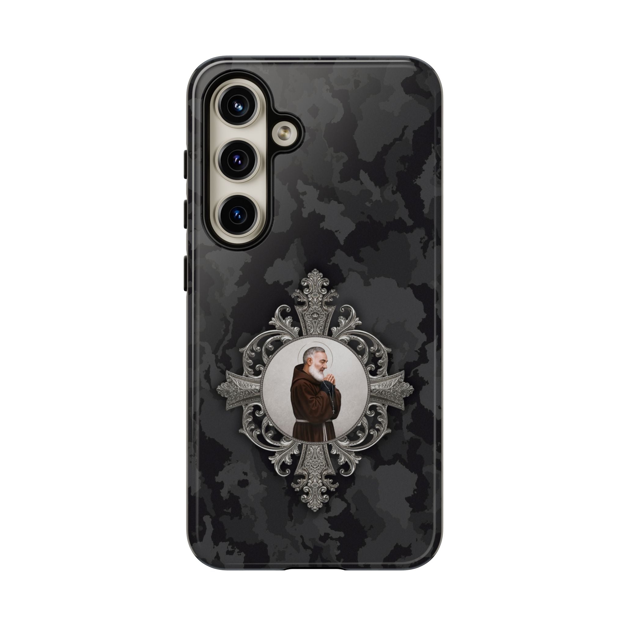 St. Padre Pio Hard Phone Case (Black Camo) - Venxara