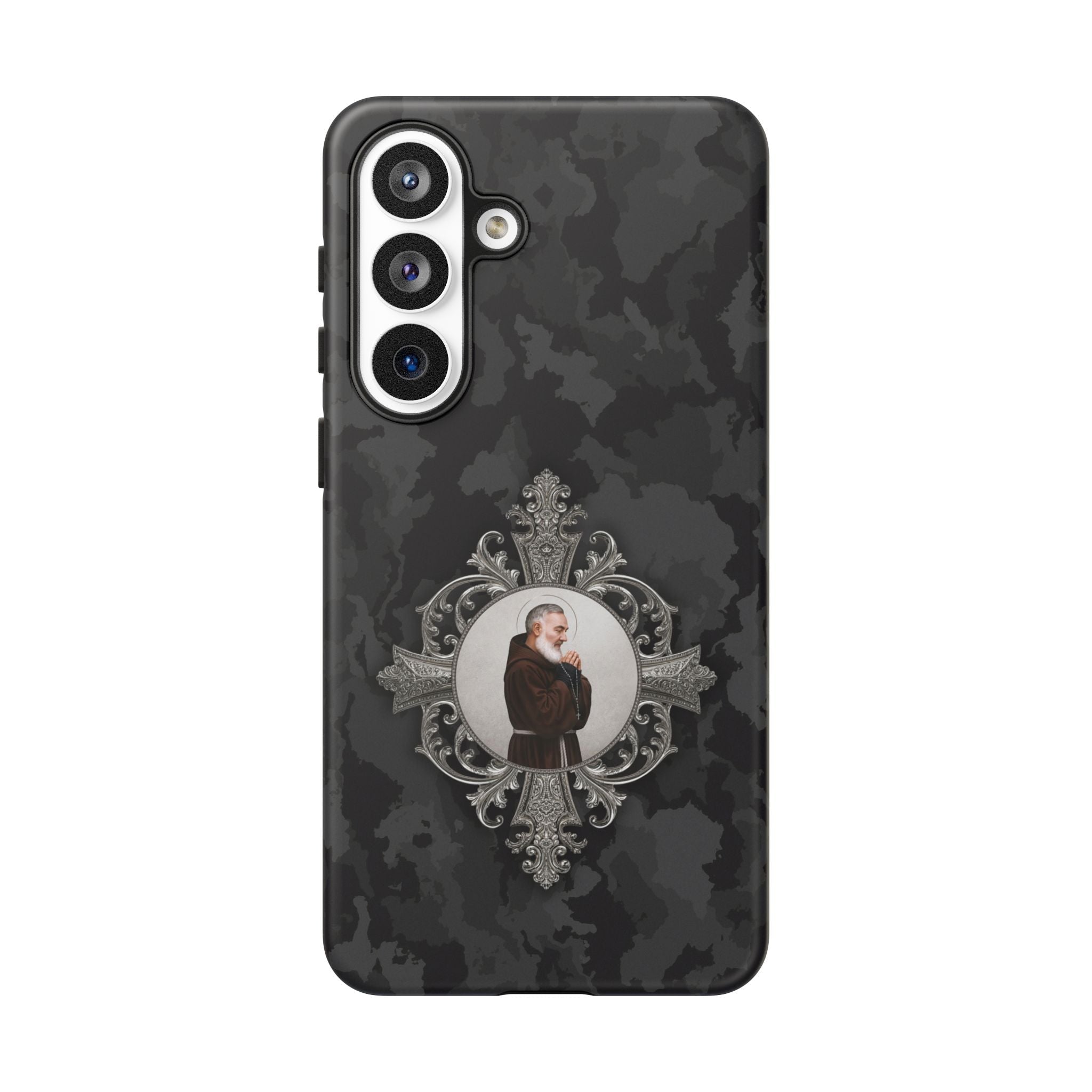St. Padre Pio Hard Phone Case (Black Camo) - Venxara