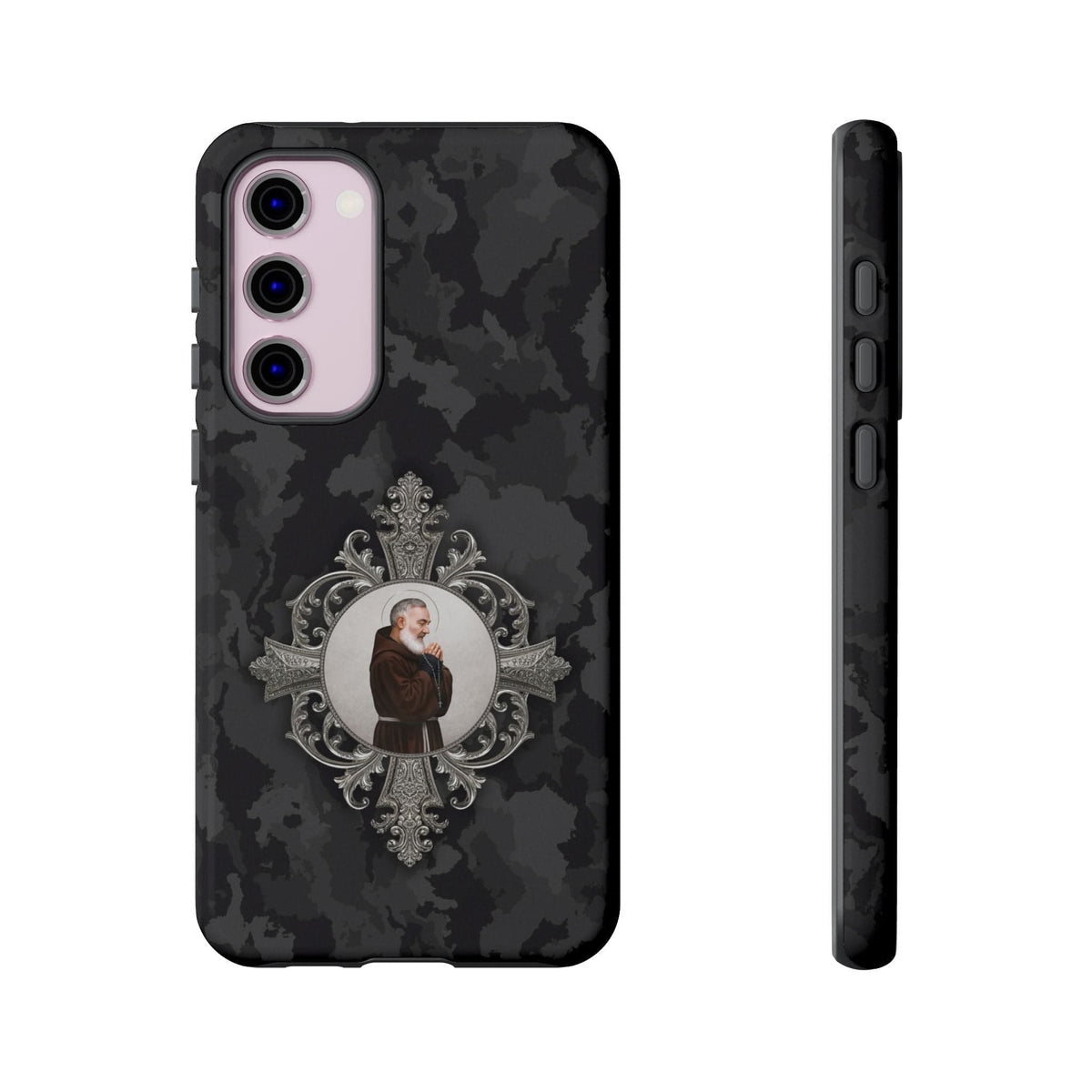 St. Padre Pio Hard Phone Case (Black Camo) Copyright VENXARA