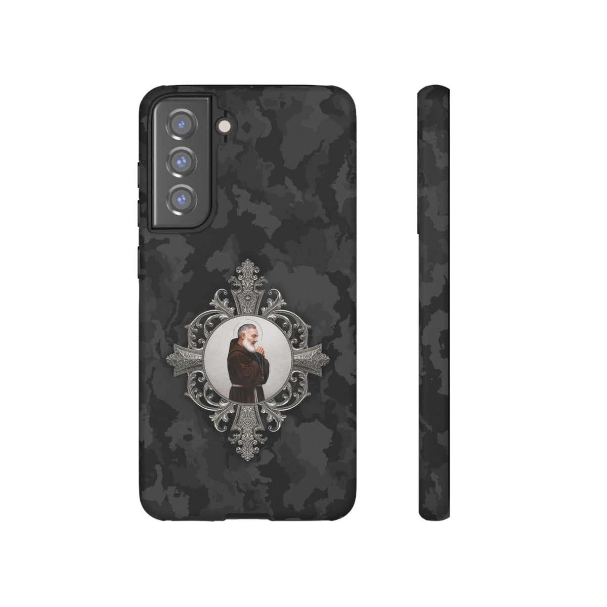 St. Padre Pio Hard Phone Case (Black Camo) Copyright VENXARA
